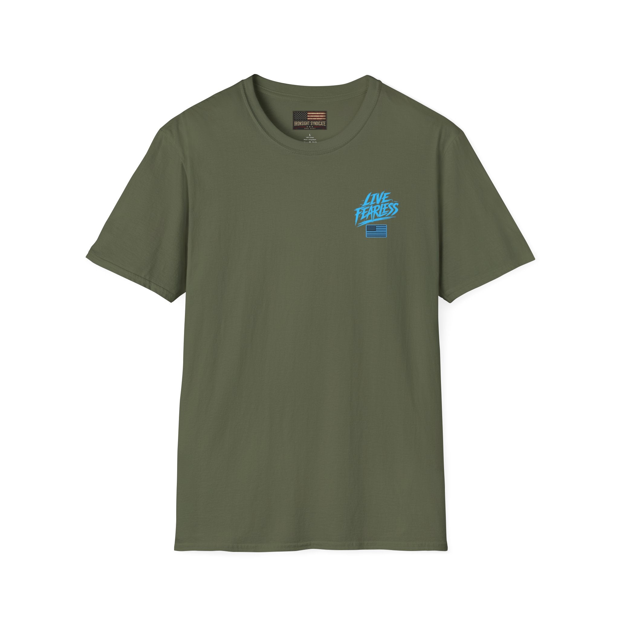 Live Fearless (Blue) Military-Inspired Graphic T-Shirt