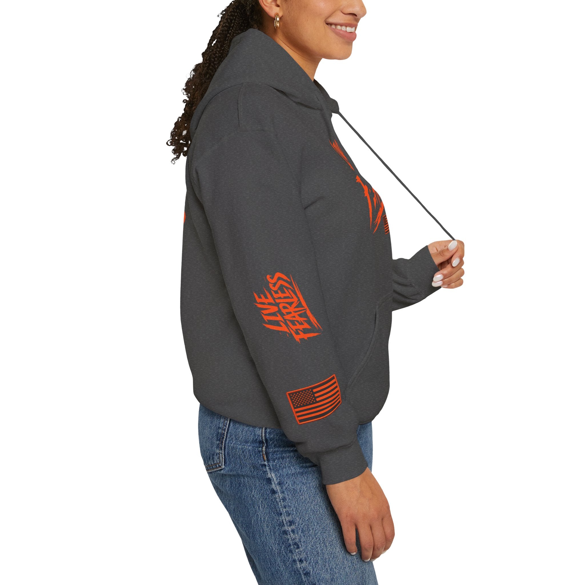Live Fearless Hoodie (Orange)| Premium Heavy Weight-Military-Inspired Patriotic Hoodie | Ironsight Syndicate