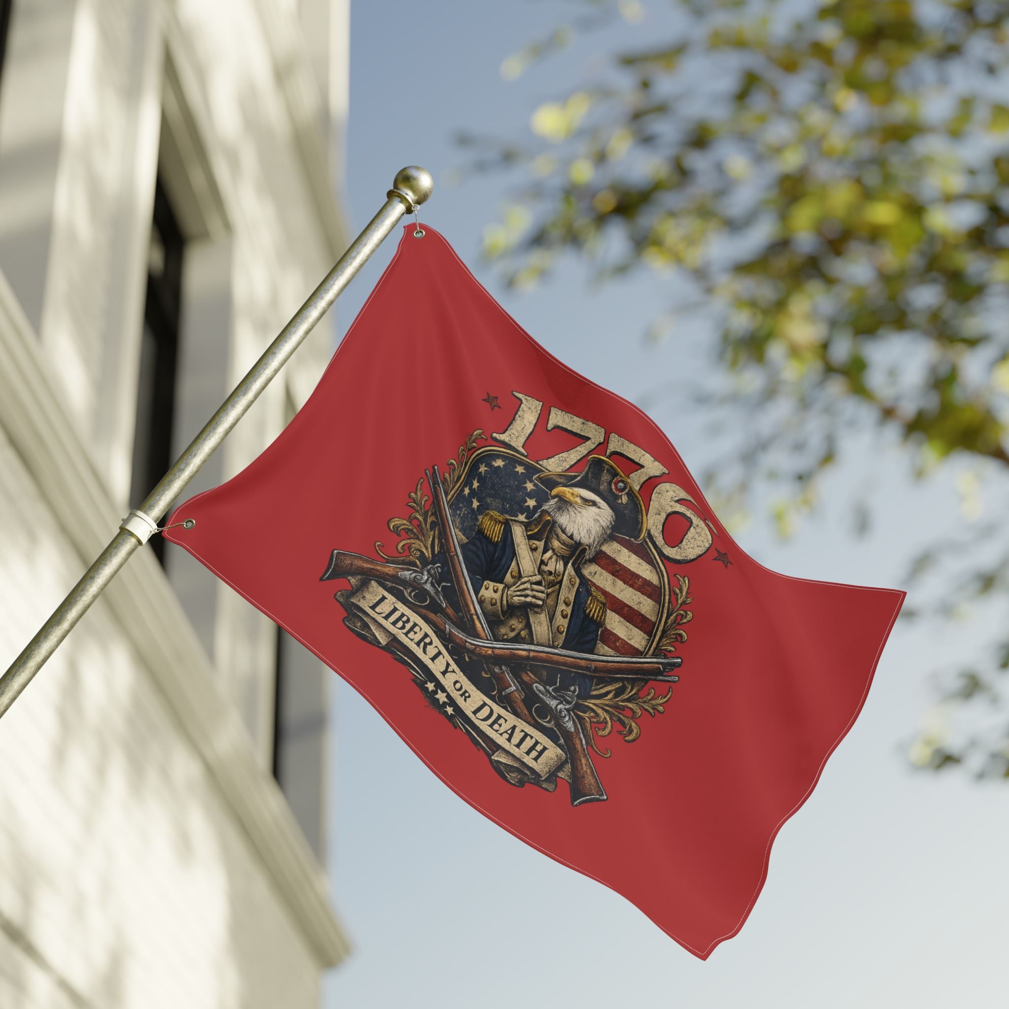 Red 1776 Liberty or Death Bald Eagle American Flag | Patriotic Revolutionary War Banner for Veterans & Patriots