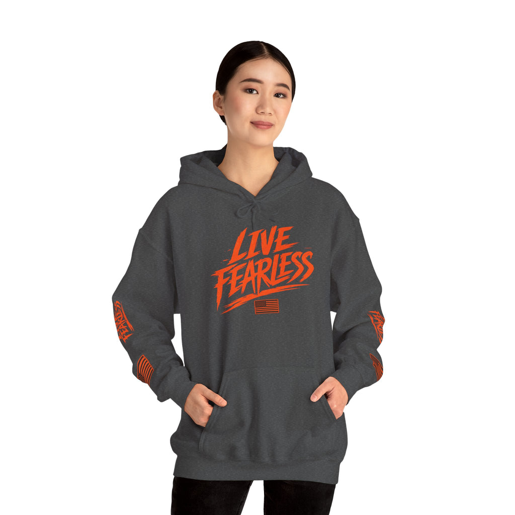 Live Fearless Hoodie (Orange)| Premium Heavy Weight-Military-Inspired Patriotic Hoodie | Ironsight Syndicate