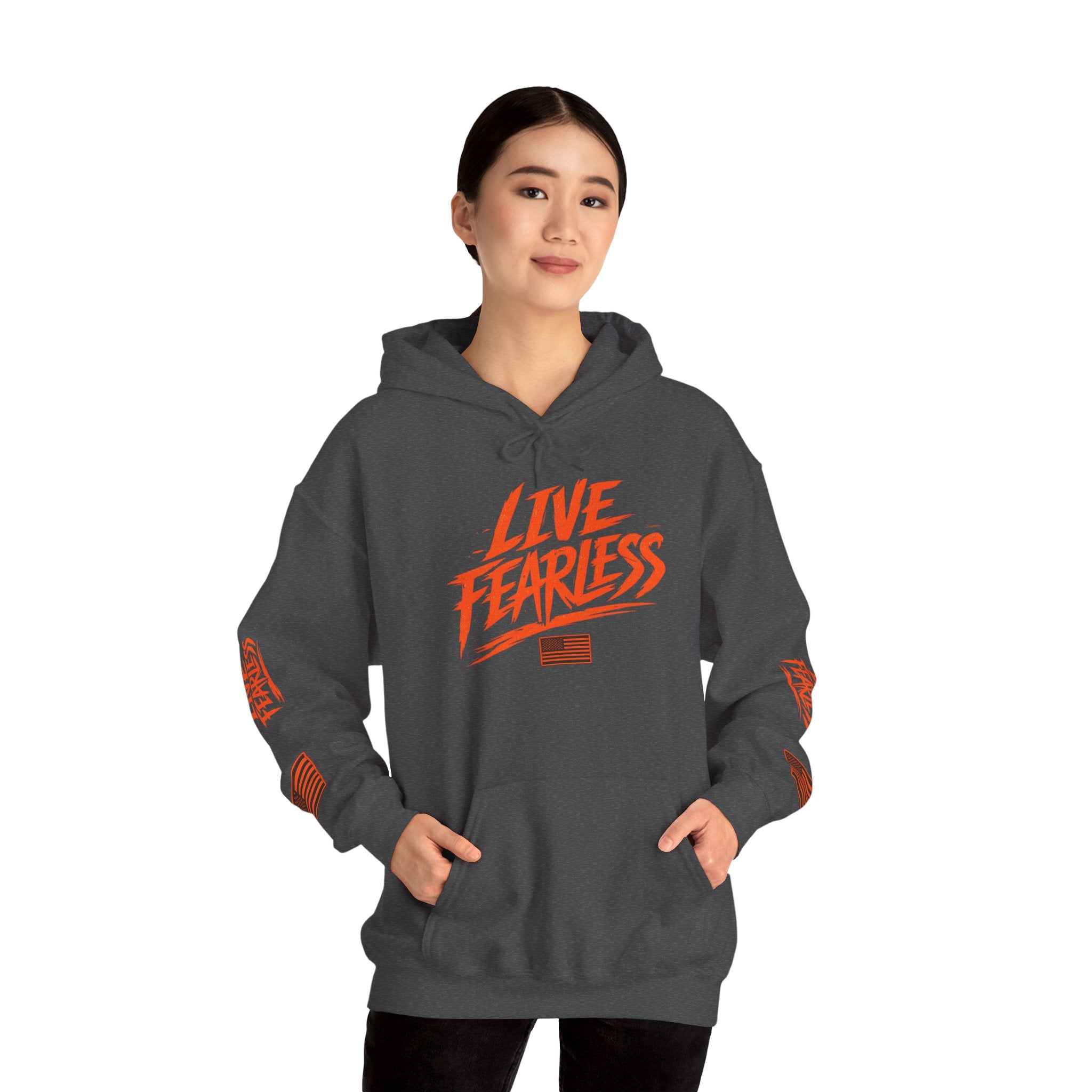 Live Fearless Hoodie (Orange)| Premium Heavy Weight-Military-Inspired Patriotic Hoodie | Ironsight Syndicate