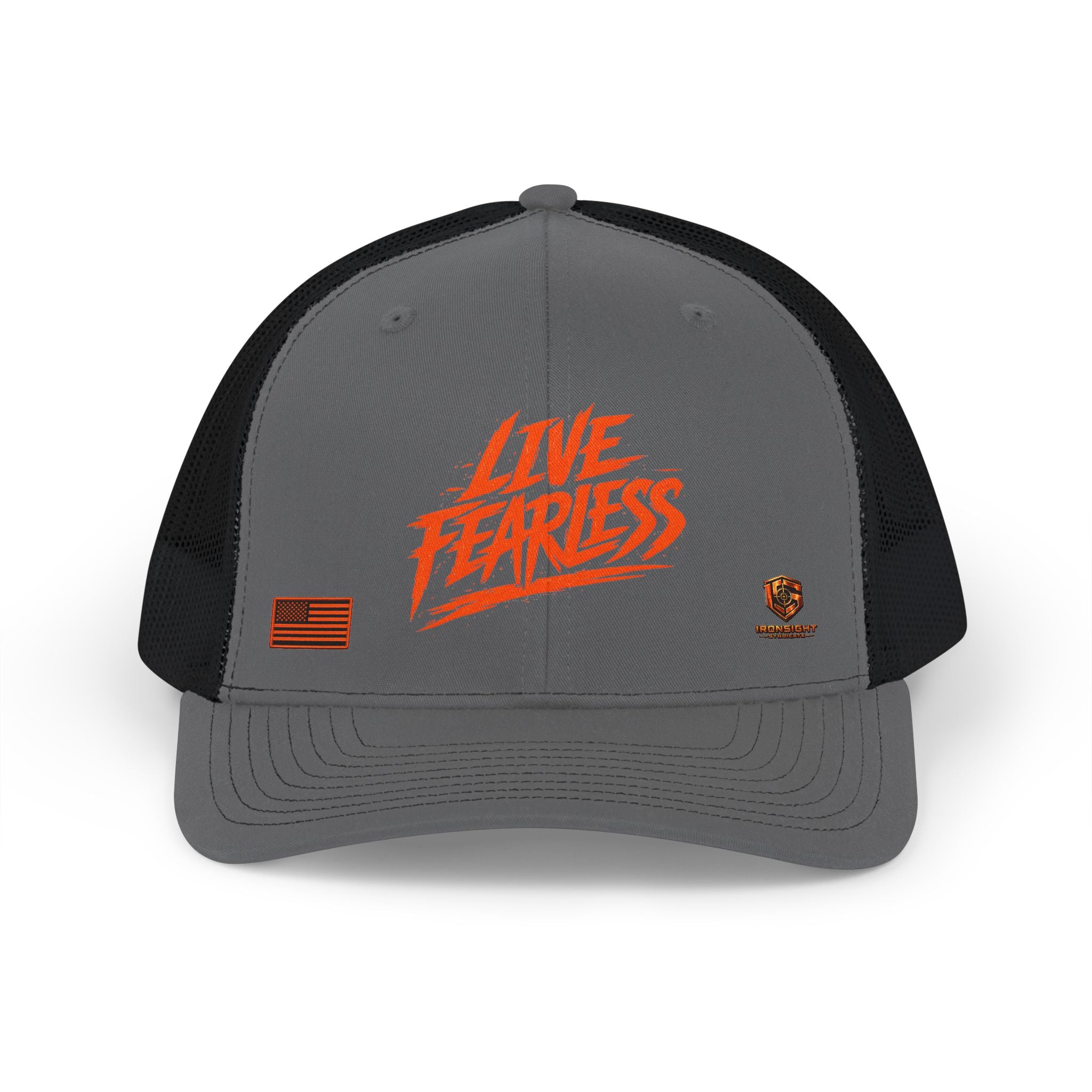 Live Fearless Trucker Hat - Charcoal / Black | Ironsight Syndicate