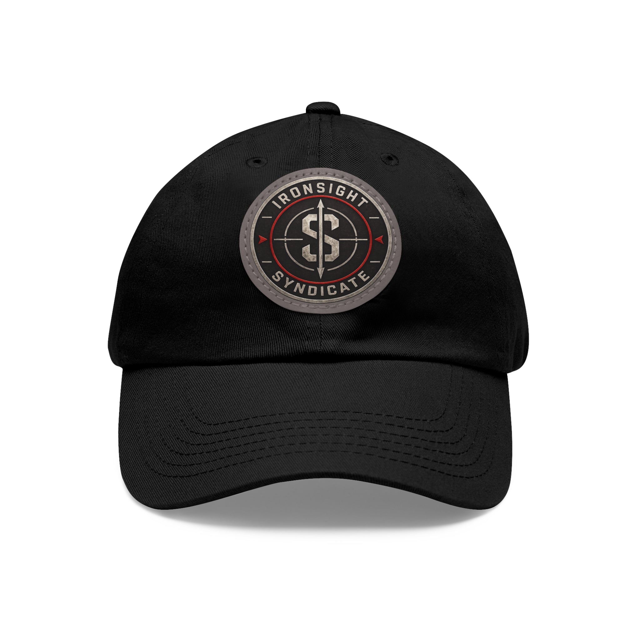 Embroidered Round Leather Patch Dad Hat – Ironsight Syndicate Logo