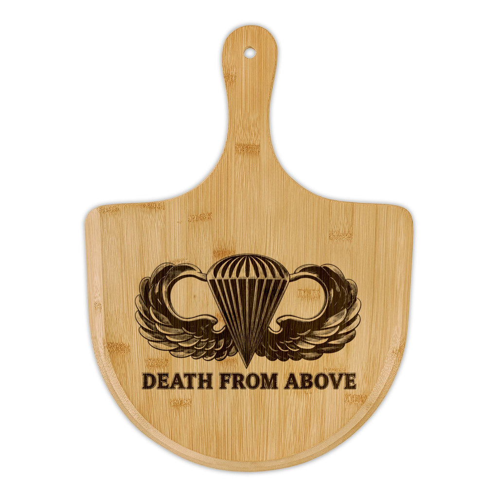 Airborne Wings Death From Above Engraved Bamboo Pizza Peel — Army Veteran Gift — Ironsight Syndicate