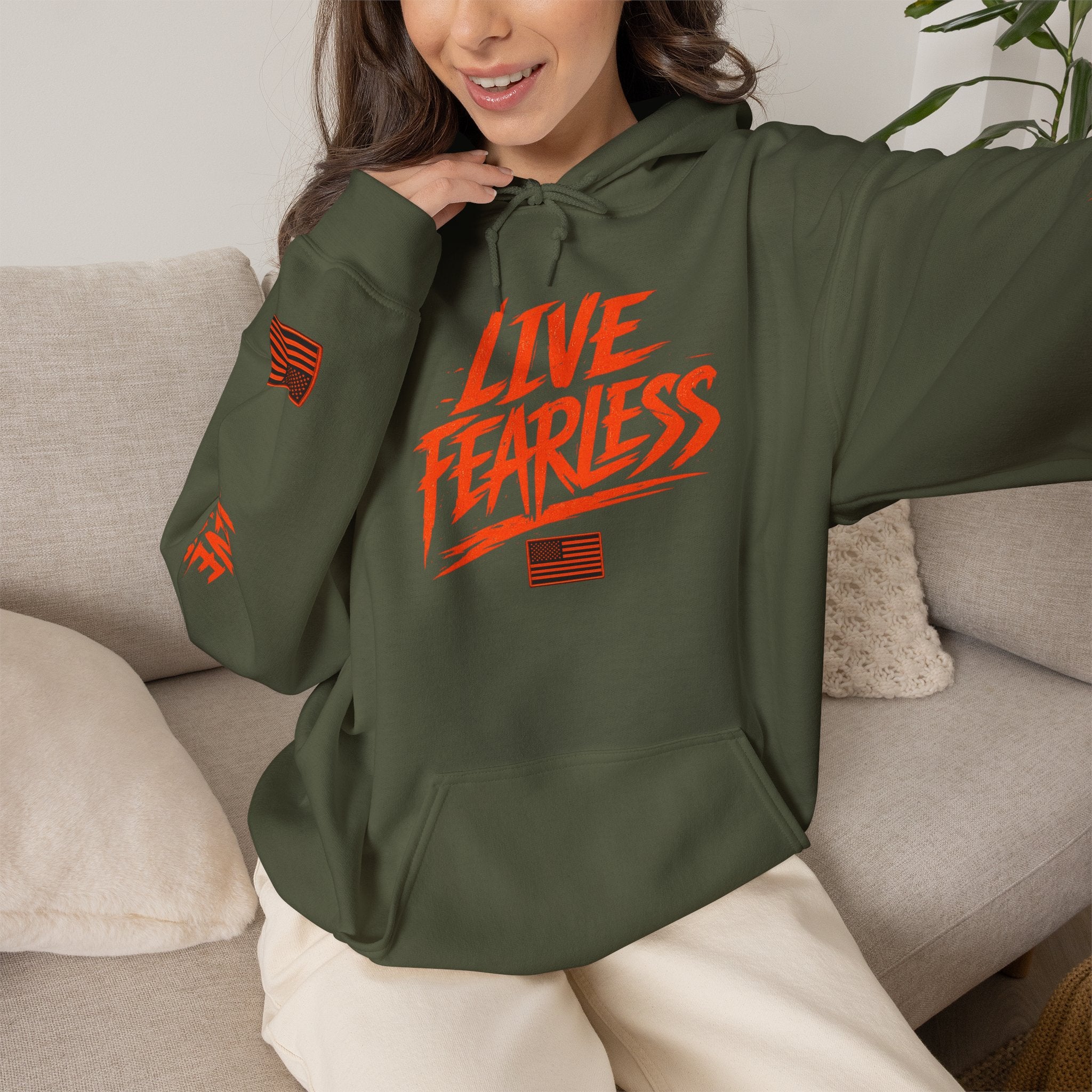Live Fearless Hoodie (Orange)| Premium Heavy Weight-Military-Inspired Patriotic Hoodie | Ironsight Syndicate