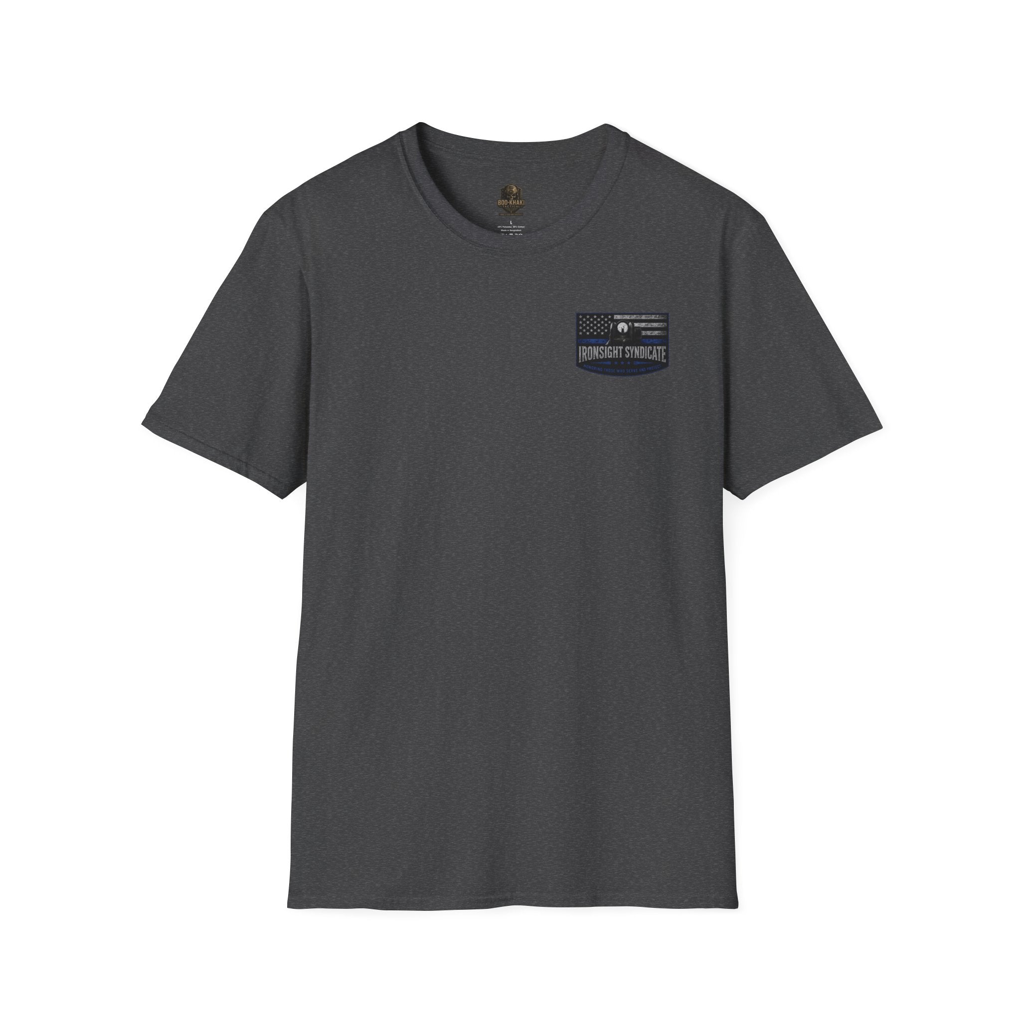 Thin Blue Line- In honor of our Brothers and Sisters in Blue T-Shirt | Patriotic Military Graphic Tee for Veterans & Patriots, Adult (13 and up), unisex