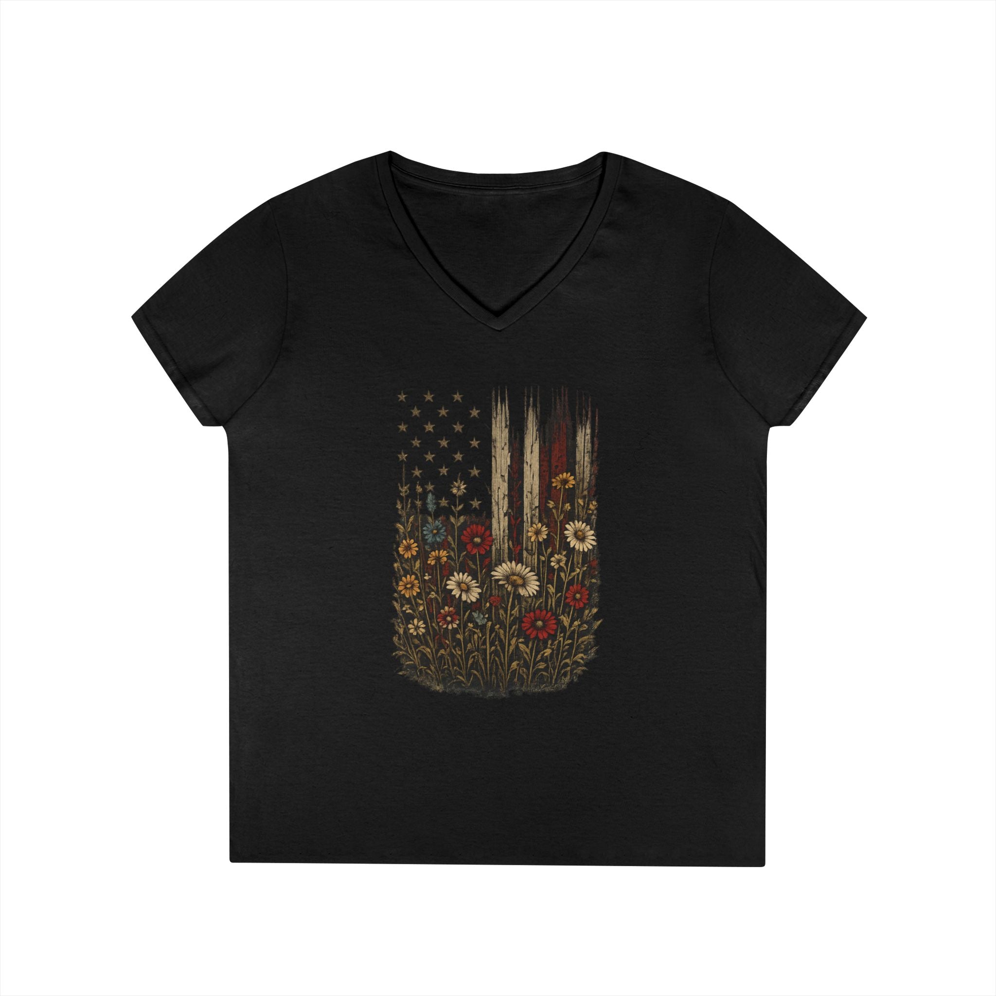 Wrapped in Old Glory - Ladies' V-Neck T-Shirt - Black | Ironsight Syndicate