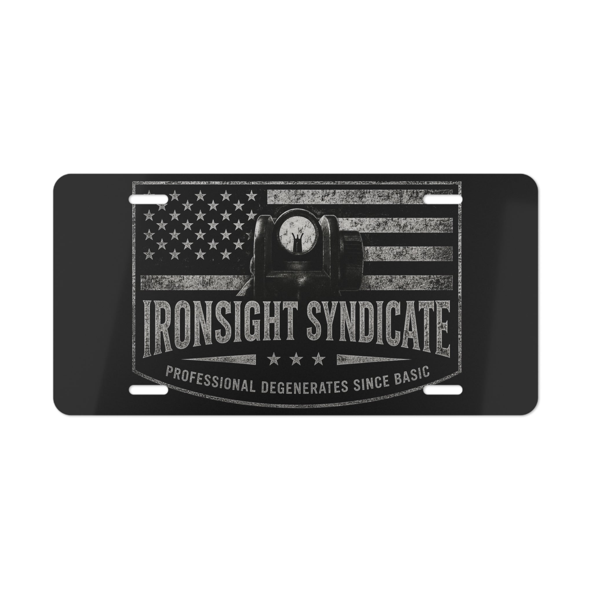 Ironsight Syndicate Metal Plate – American Flag Tactical Design ("Professional Degenerates Since Basic")