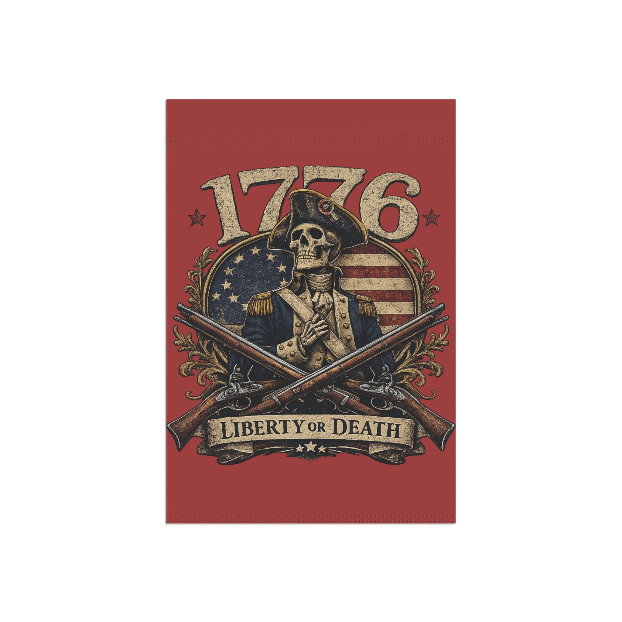 Skully Red Patriotic 1776 Garden Flag – 'Liberty or Death' Eagle House Banner