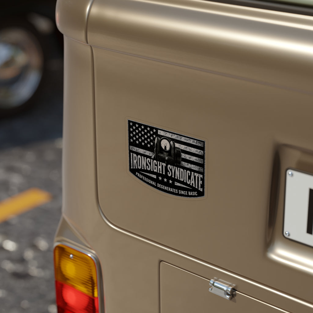 IronSightSyndicate — Die-Cut Transparent Outdoor American Flag Sticker
