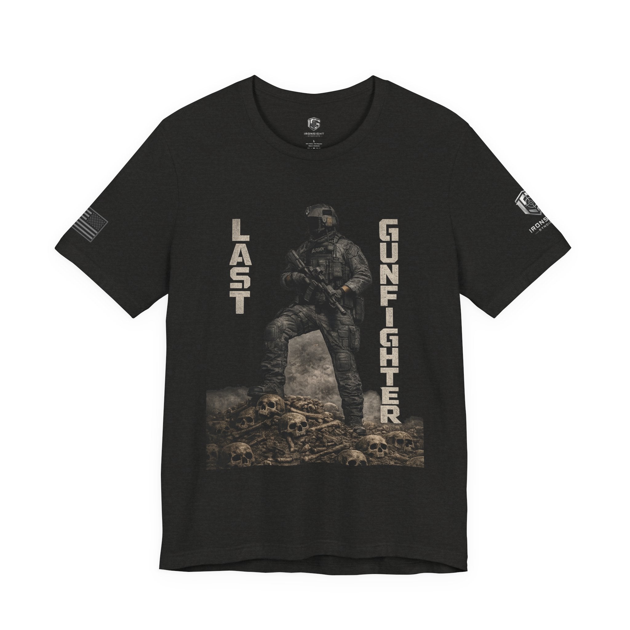 Last Gunfighter Infantry Inspired Patriotic T-Shirt - Black Heather | Ironsight Syndicate