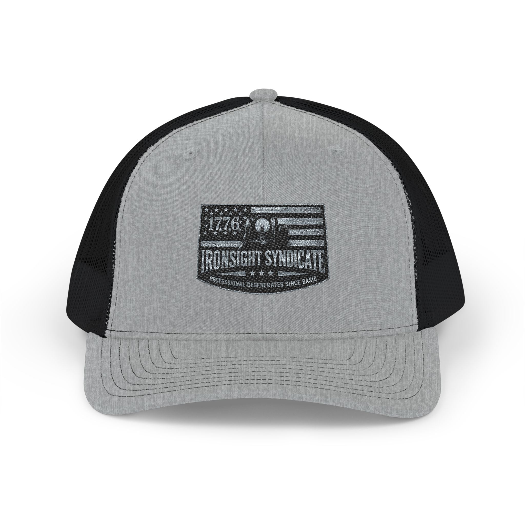 Iron Sight Syndicate 1776 American flag embroidered Trucker Cap