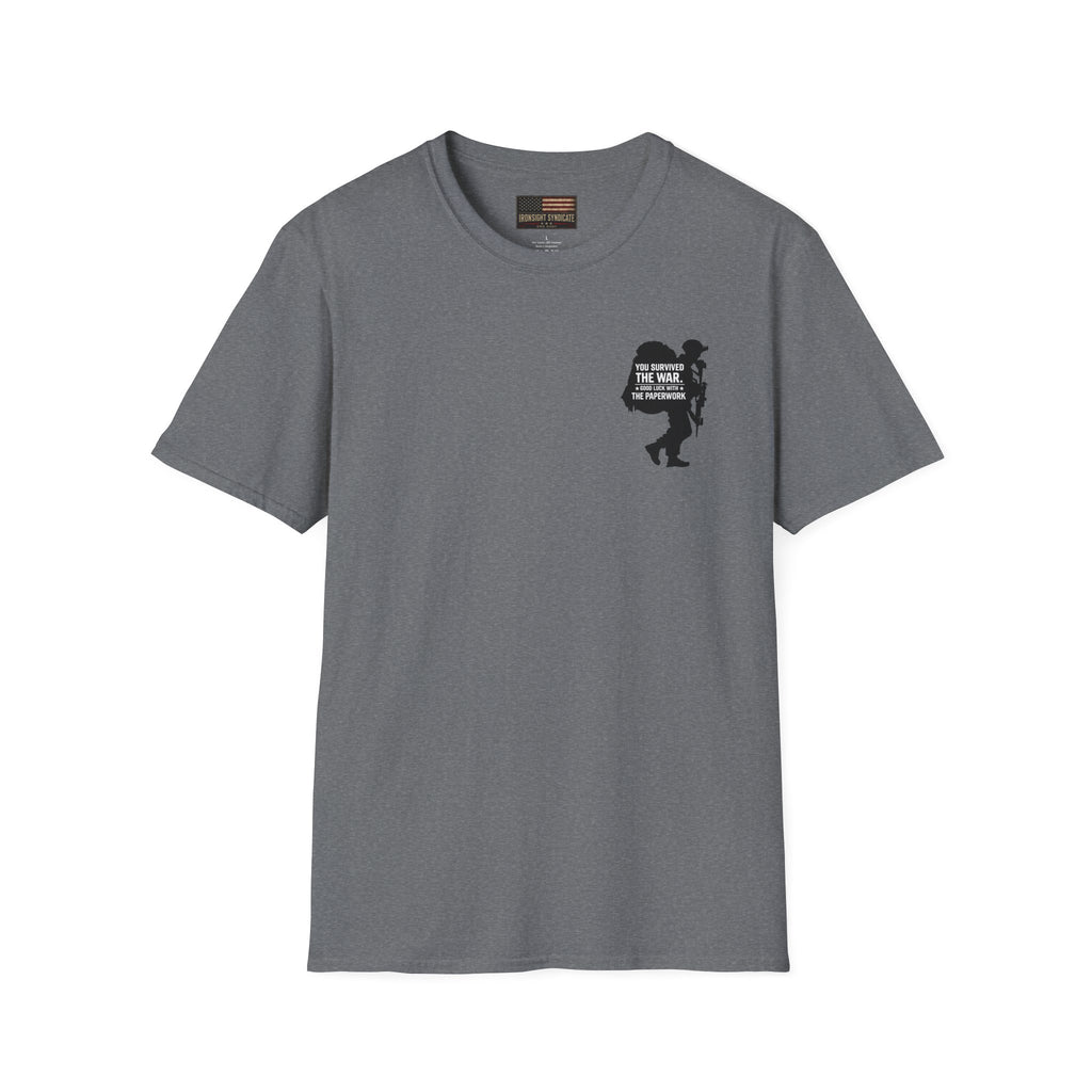 VA Knee Injury Claim Is Denied T-Shirt (Black Graphic) | Ironsight Syndicate