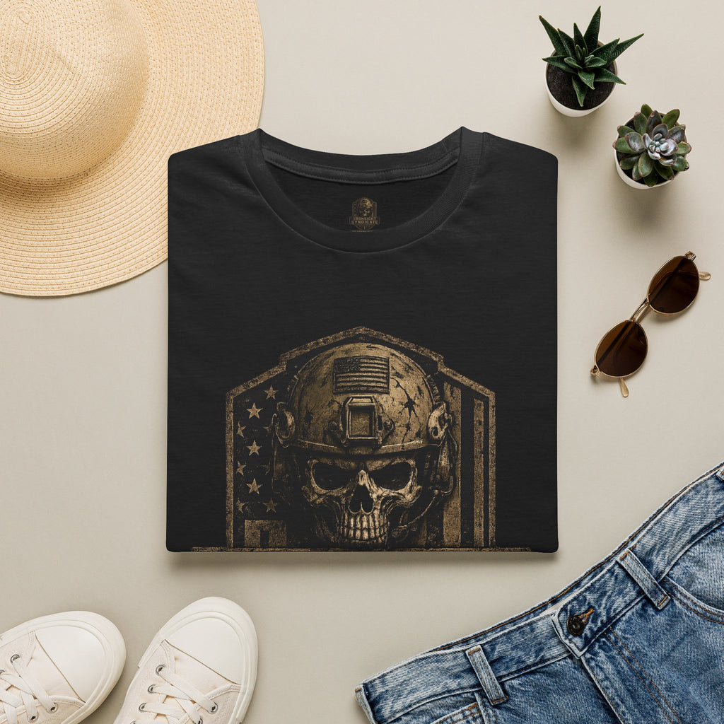 Ironsight Syndicate Tactical Skull T-Shirt | Patriotic Military Graphic Tee for Veterans & Patriots, Adult (13 and up), unisex