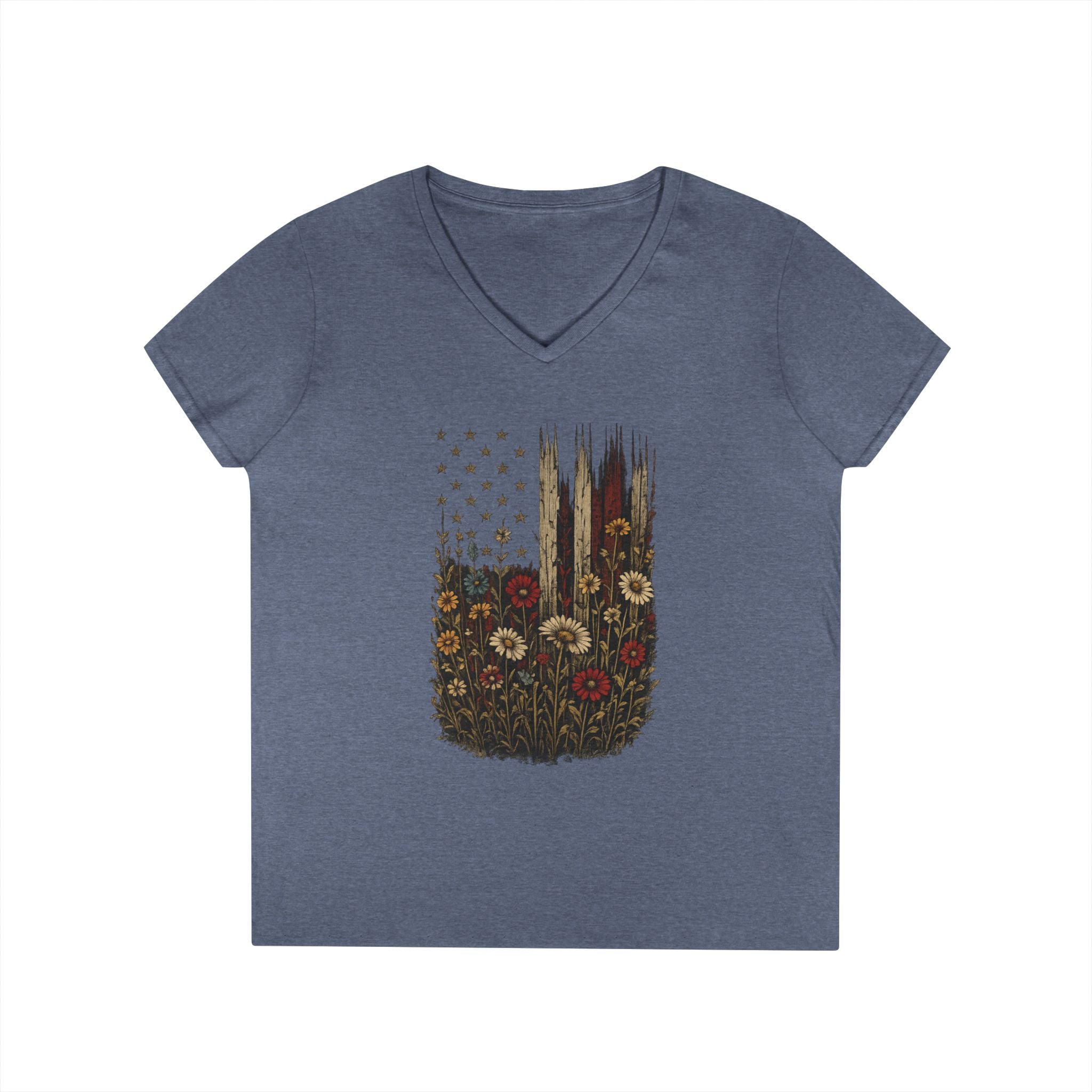 Wrapped in Old Glory - Ladies' V-Neck T-Shirt - Heather Navy | Ironsight Syndicate