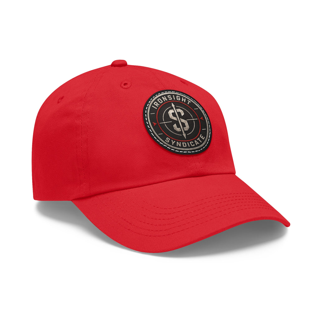 Embroidered Round Leather Patch Dad Hat – Ironsight Syndicate Logo