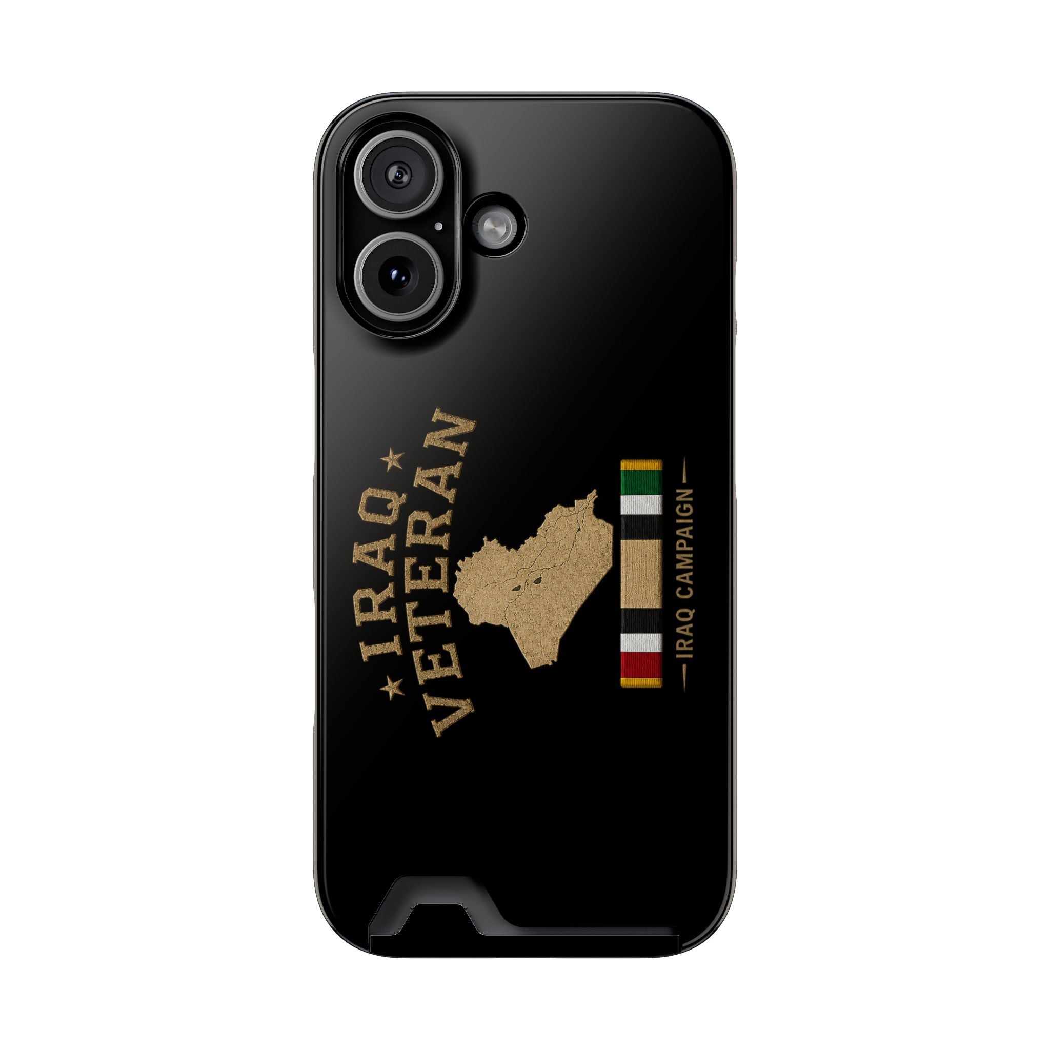 Iraq Veteran Phone Case with Card Holder — Iraq Campaign Service Ribbon - iPhone 17 (Glossy) | Ironsight Syndicate