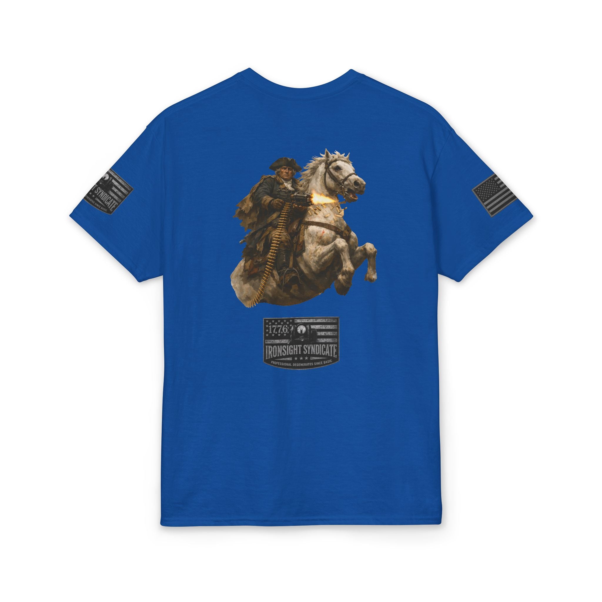 Machine gun George Washington  T-Shirt | Patriotic Military Graphic Tee for Veterans & Patriots, Adult (13 and up), unisex