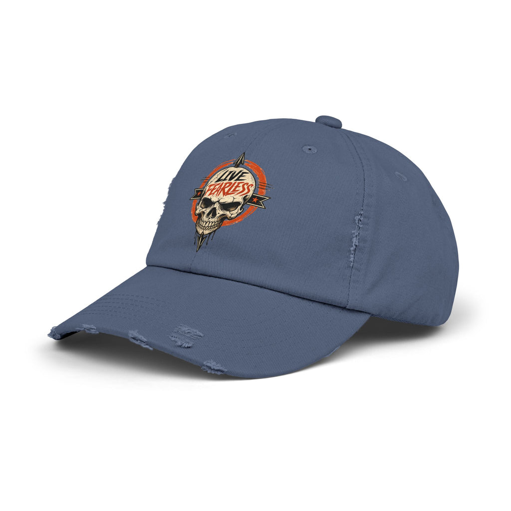 Live Fearless Distressed Cap — Vintage Skull Baseball Hat | Ironsight Syndicate