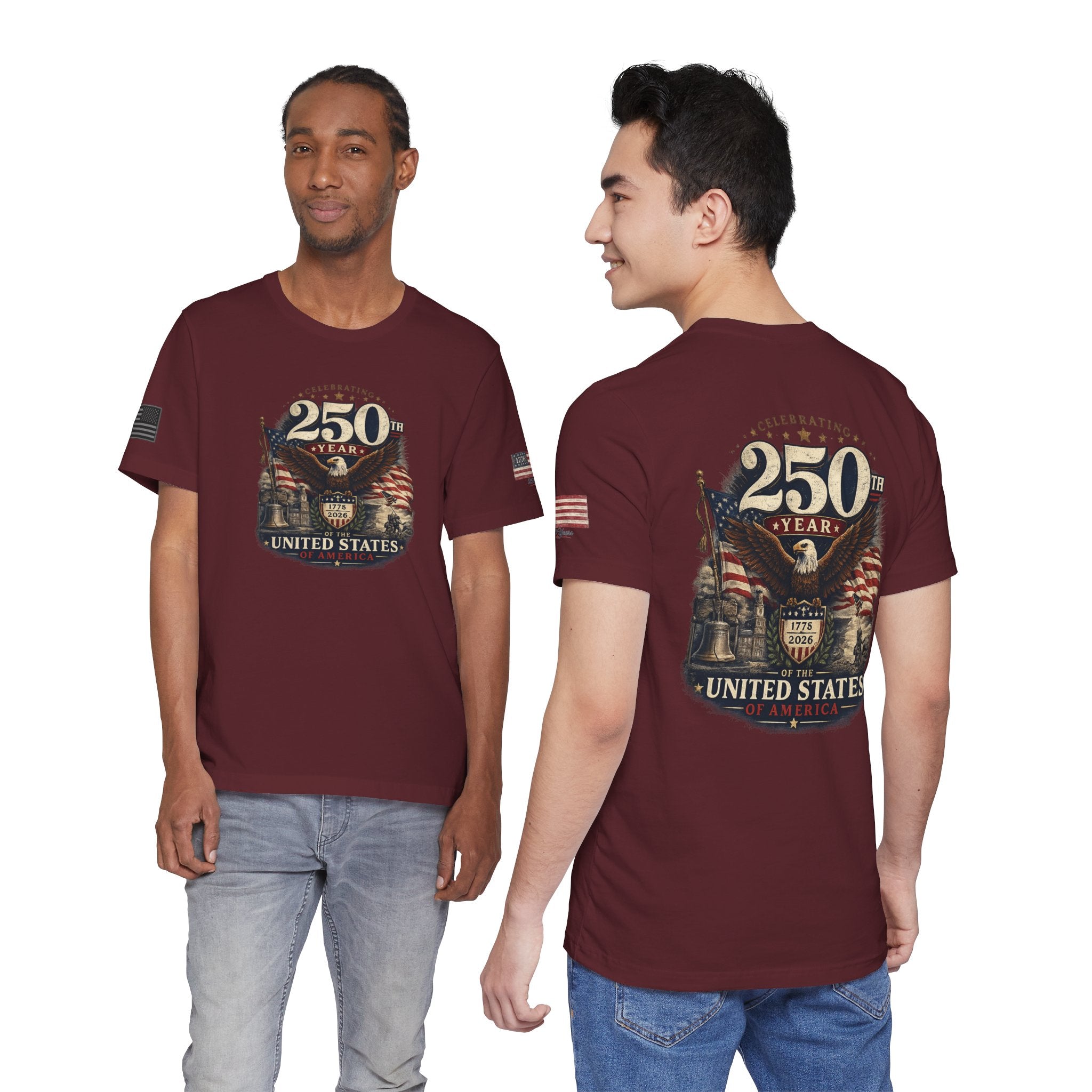 America 250th Anniversary T-Shirt | Patriotic Eagle & American Flag Shirt | 1776-2026 United States Tee front and back