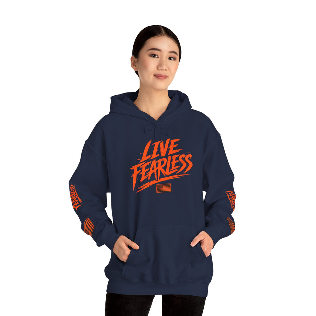 Live Fearless Hoodie (Orange)| Premium Heavy Weight-Military-Inspired Patriotic Hoodie | Ironsight Syndicate