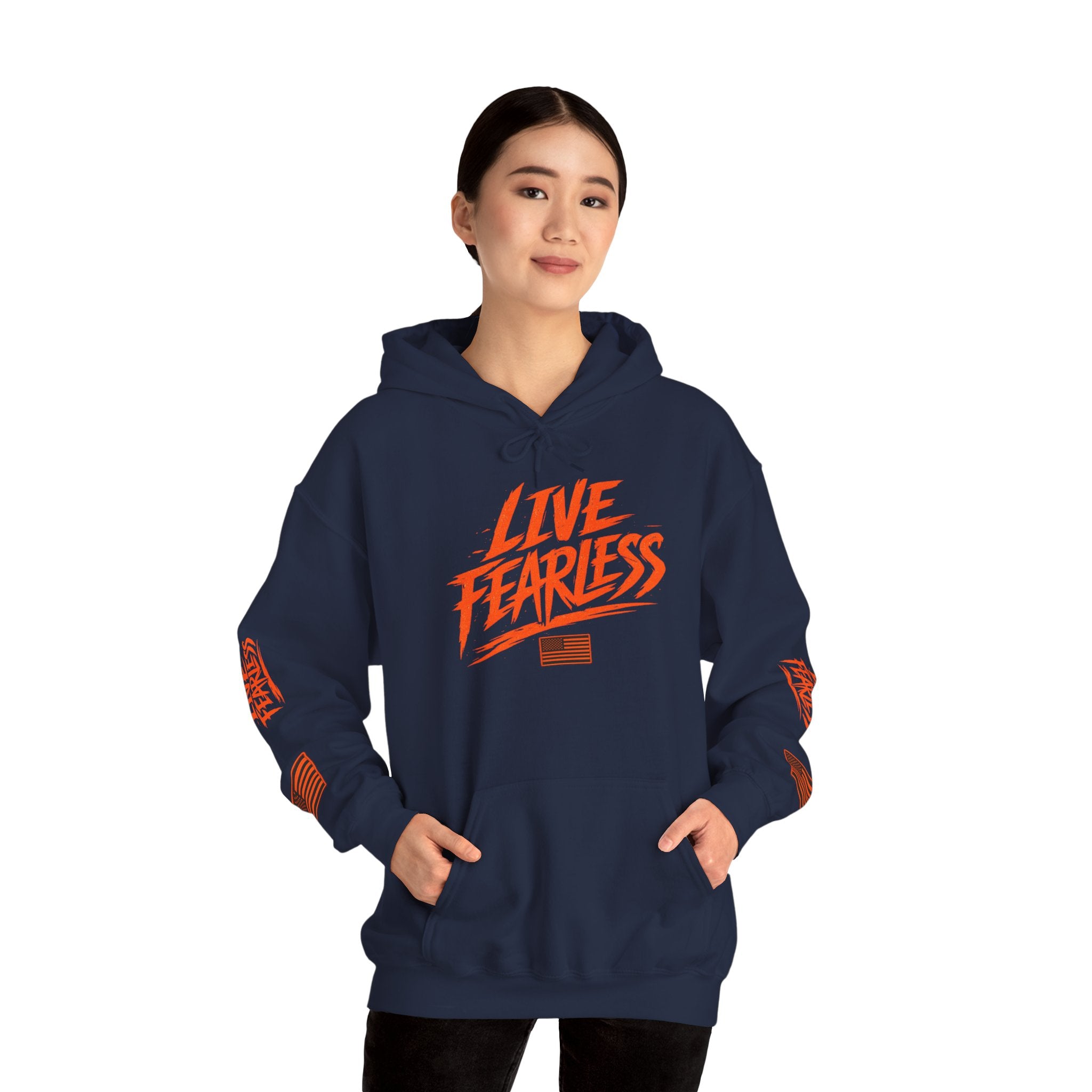 Live Fearless Hoodie (Orange)| Premium Heavy Weight-Military-Inspired Patriotic Hoodie | Ironsight Syndicate