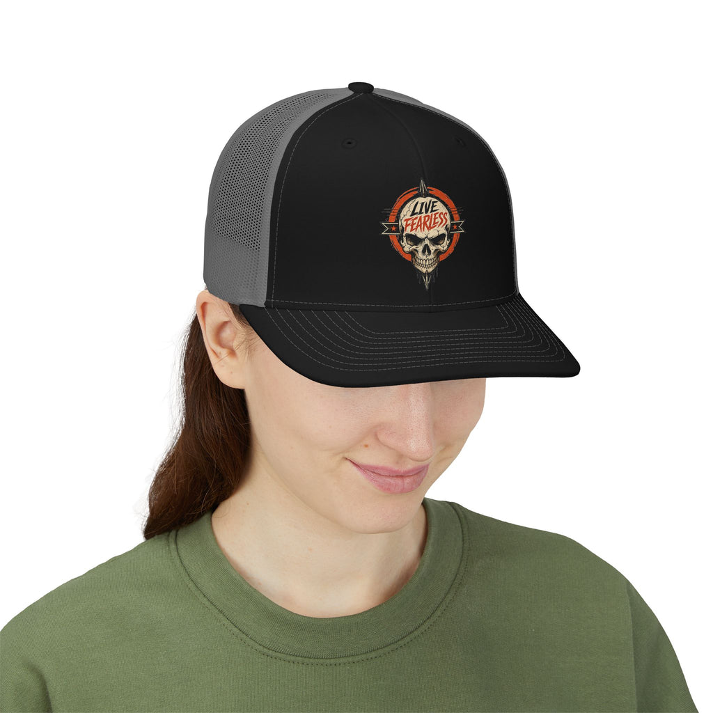 Live Fearless Skull Trucker Hat (Without Arrow) | Ironsight Syndicate