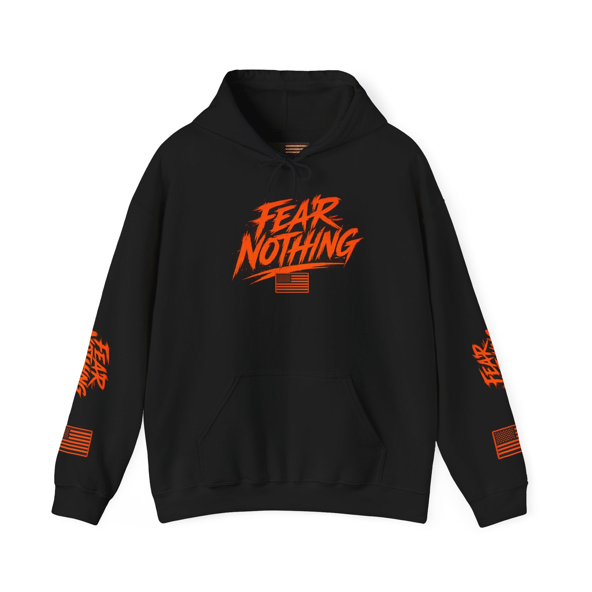 Fear Nothing Hoodie (Orange) | Premium Military-Inspired Patriotic Hoodie - Black | Ironsight Syndicate