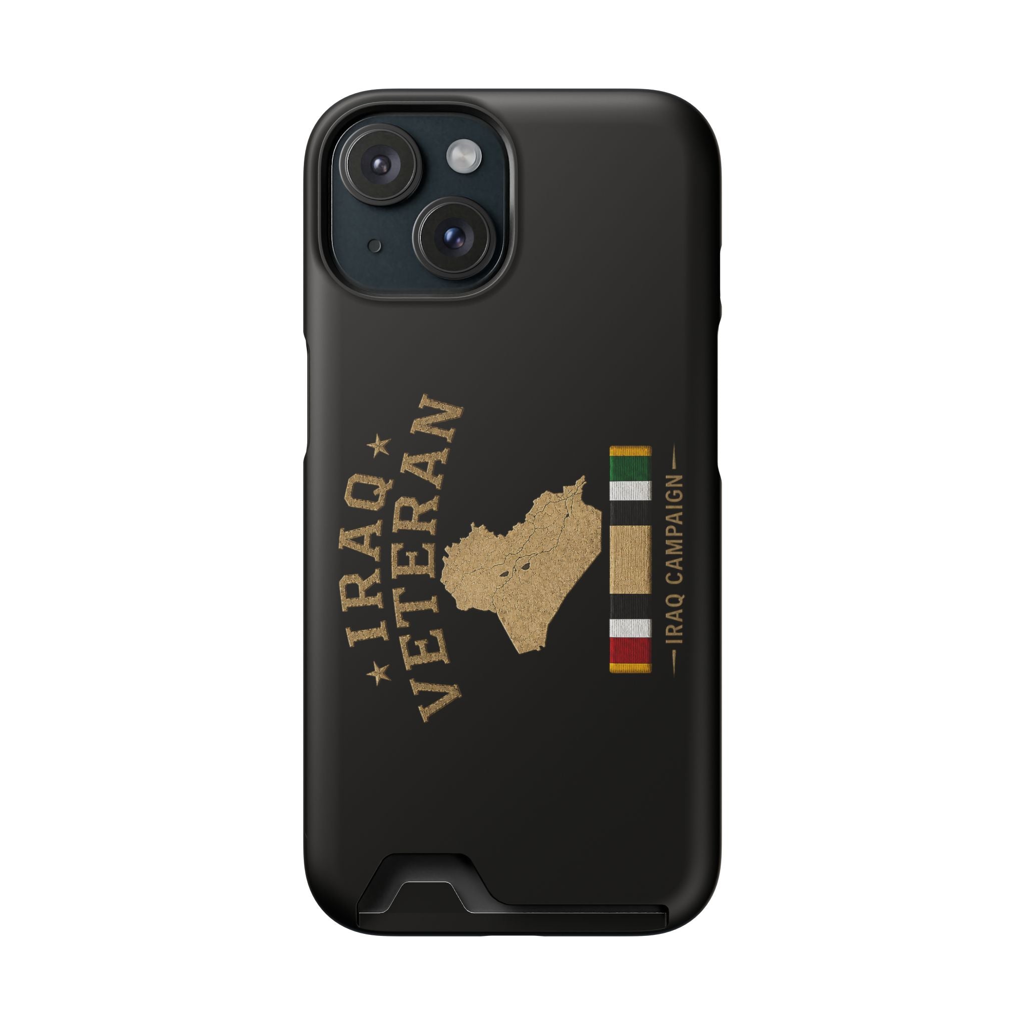 Iraq Veteran Phone Case with Card Holder — Iraq Campaign Service Ribbon - iPhone 15 (Matte) | Ironsight Syndicate