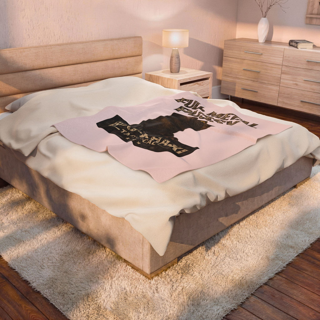 Velveteen Blanket – “Full Metal Pussy” (Cat) Boo-Khaki Tactical Dog Throw