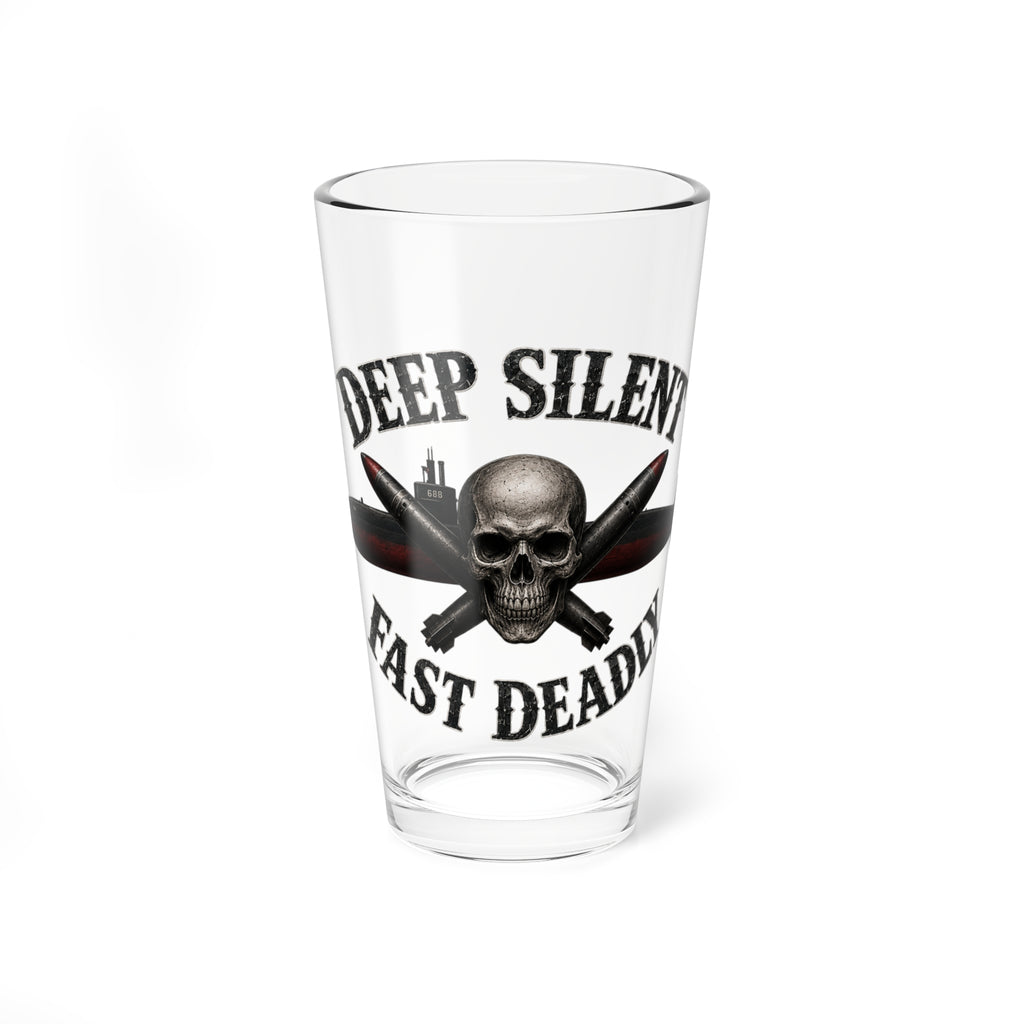 Mixing Glass - "Deep Silent, Fast Deadly" Skull & Submarine Pint Glass (16 oz)