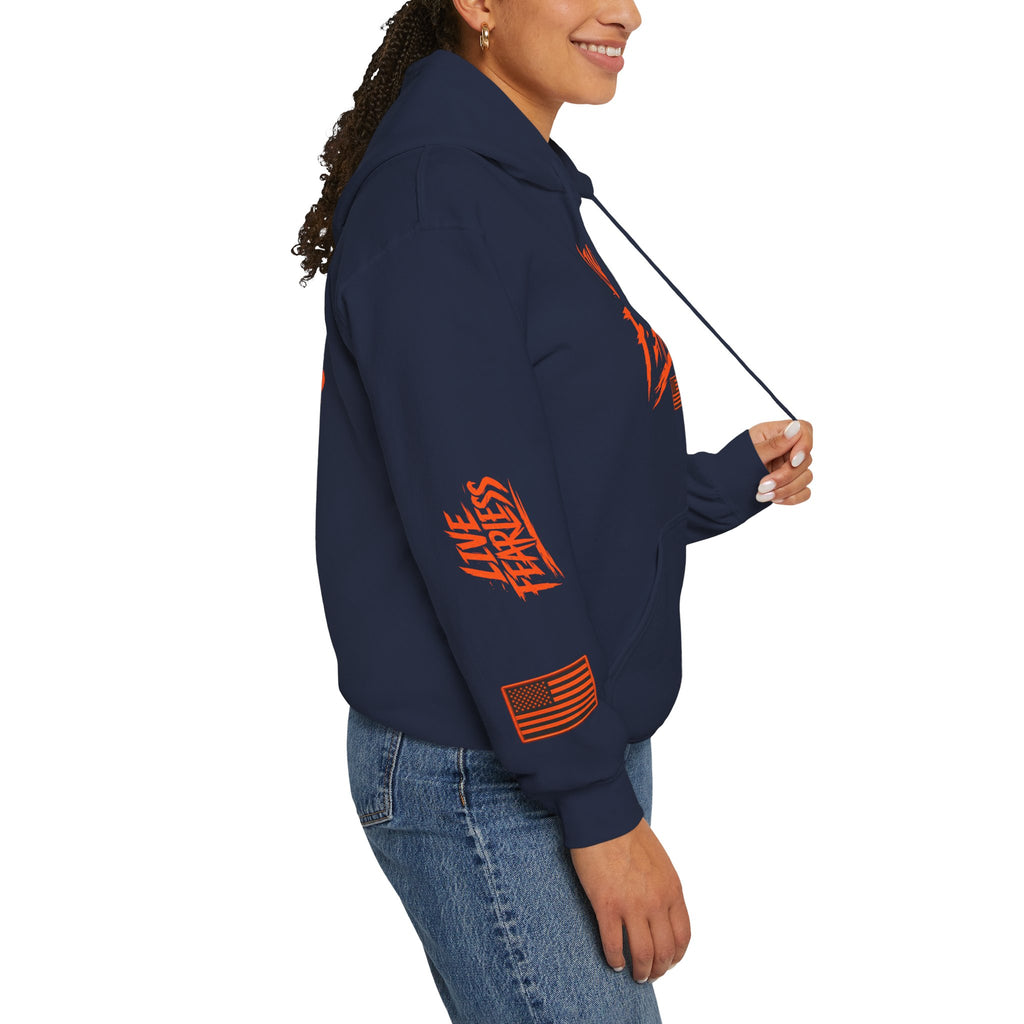 Live Fearless Hoodie (Orange)| Premium Heavy Weight-Military-Inspired Patriotic Hoodie | Ironsight Syndicate