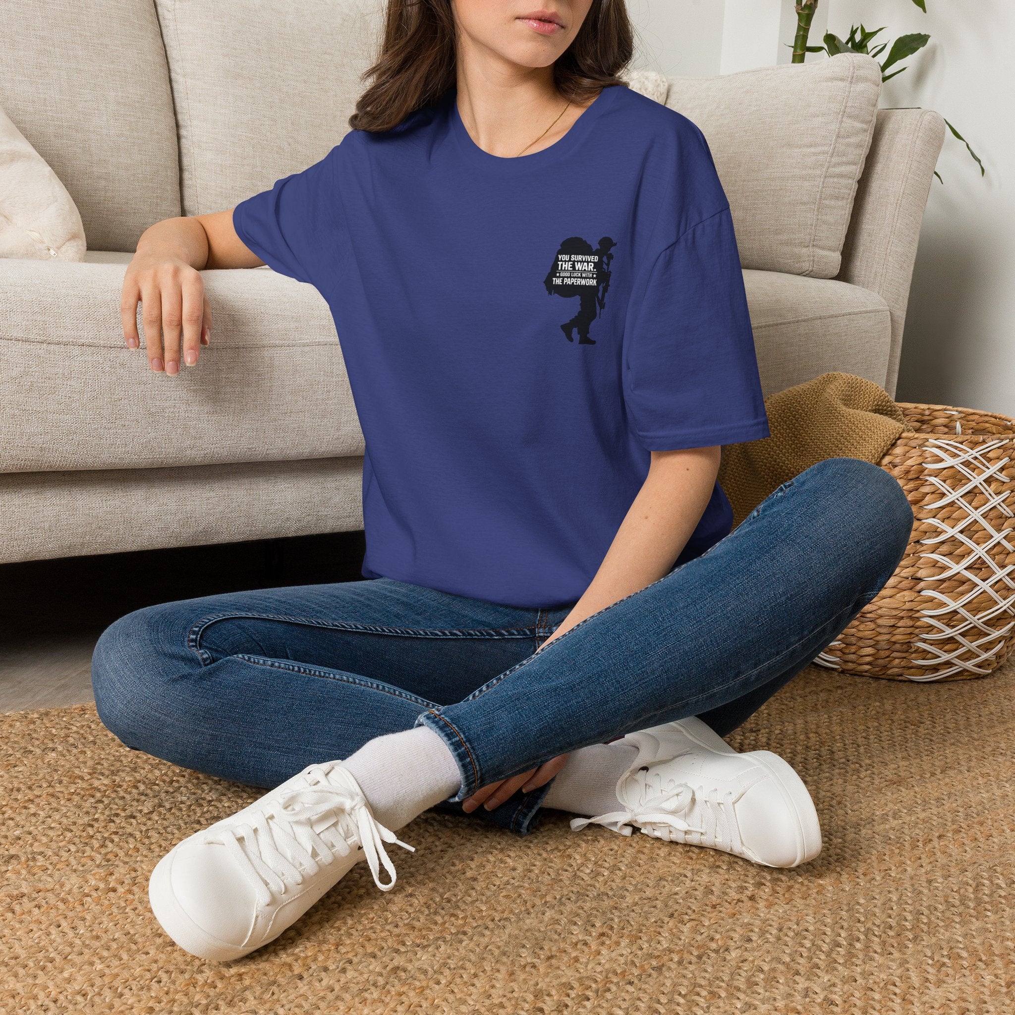 You Survived the War Good Luck With The Paperwork T-Shirt (Black Graphic) - Metro Blue