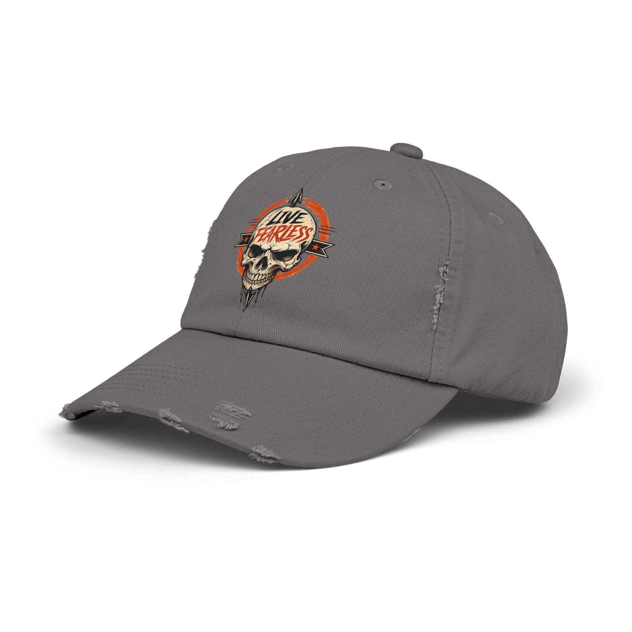 Live Fearless Distressed Cap — Vintage Skull Baseball Hat | Ironsight Syndicate