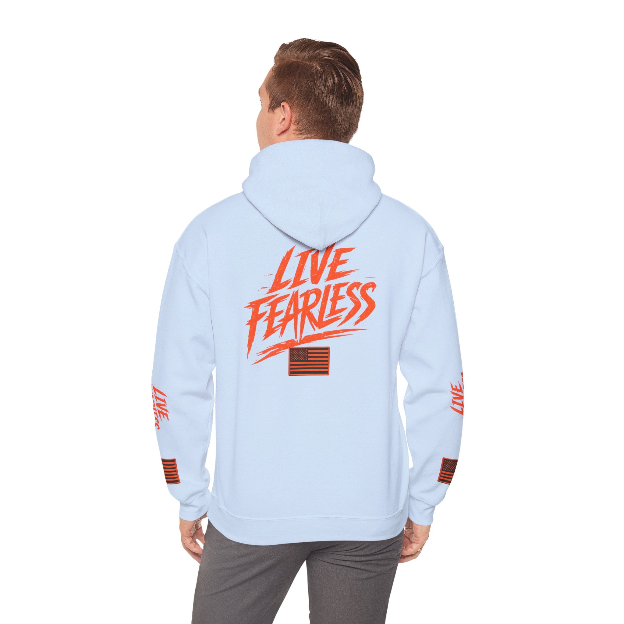 Live Fearless Hoodie (Orange)| Premium Heavy Weight-Military-Inspired Patriotic Hoodie | Ironsight Syndicate