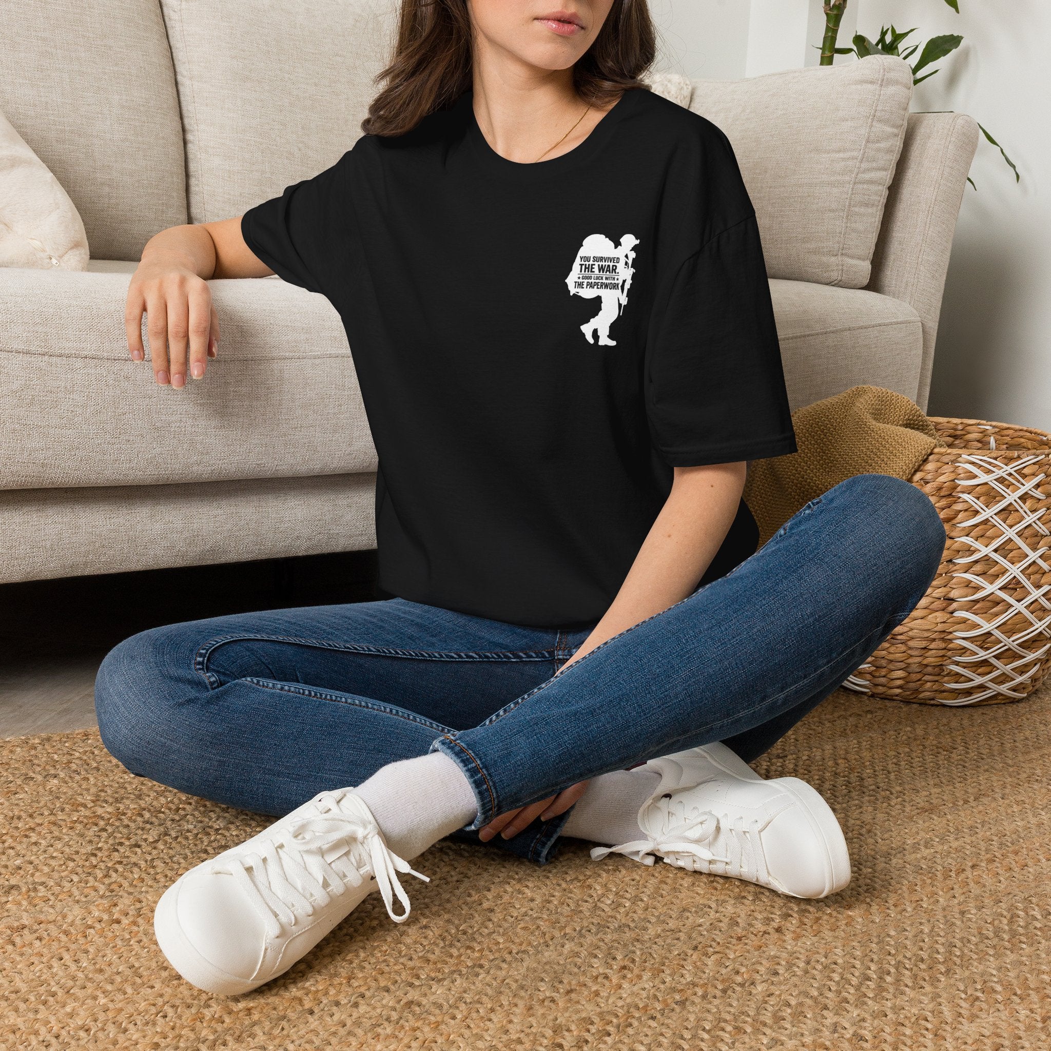 You Survived the War Good Luck With The Paperwork T-Shirt (White Graphic)