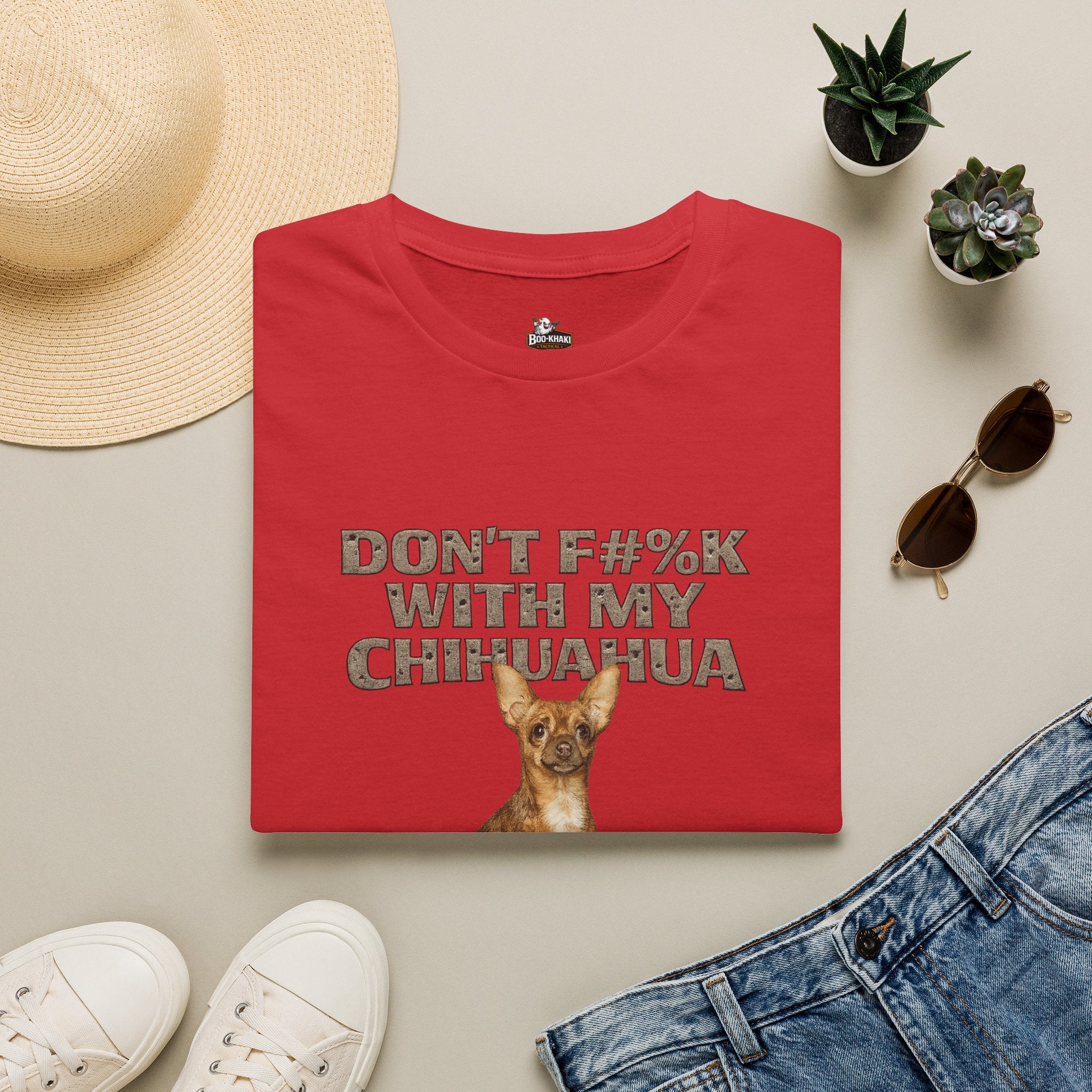 Don't F#%K with my Chihuahua T-Shirt - Boo-Khaki Tactical Graphic Tee - Red / S | Ironsight Syndicate