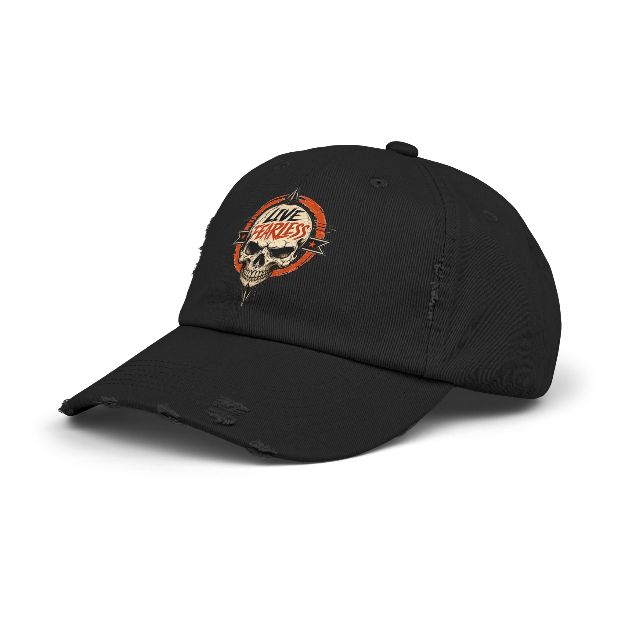 Live Fearless Distressed Cap — Vintage Skull Baseball Hat | Ironsight Syndicate