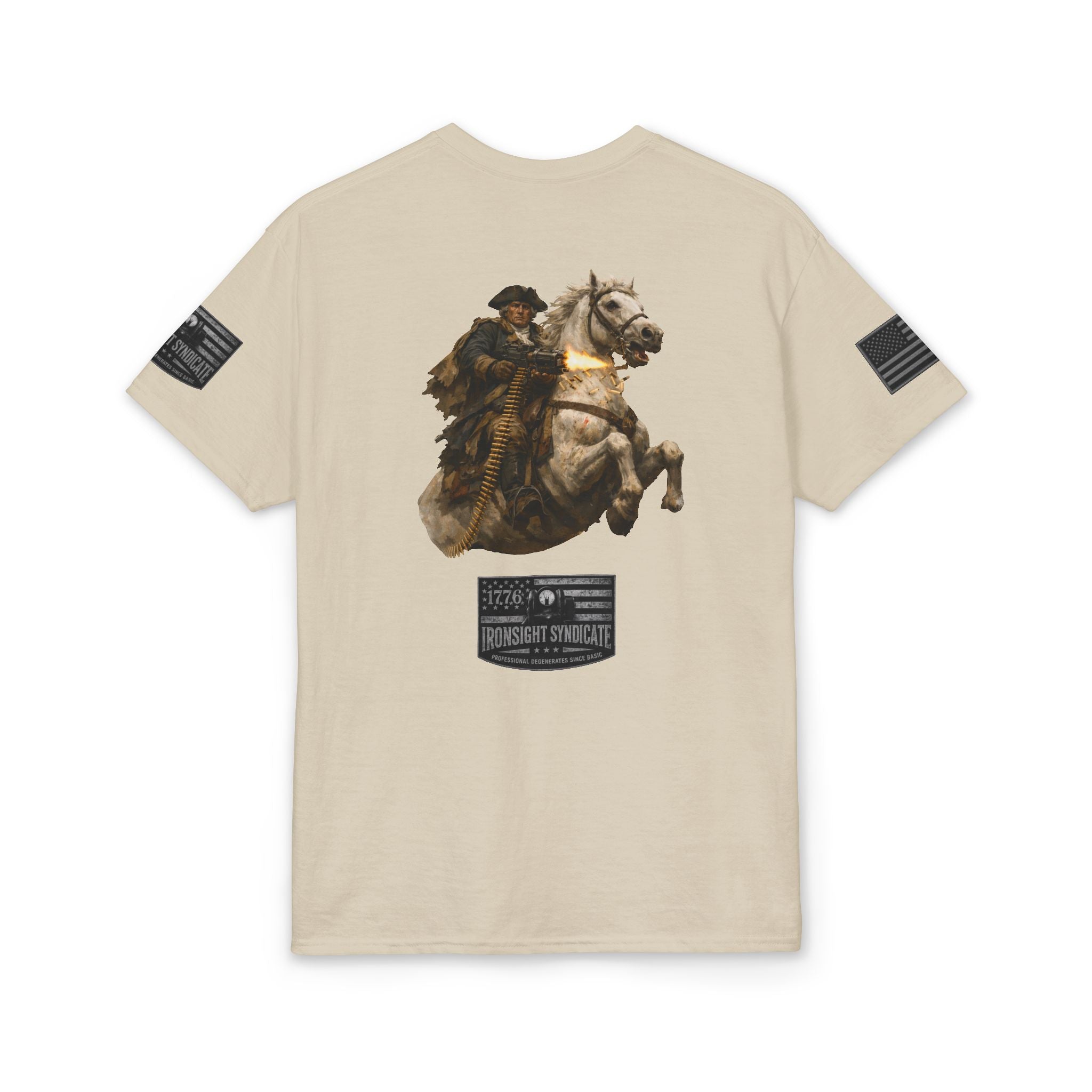 Machine gun George Washington  T-Shirt | Patriotic Military Graphic Tee for Veterans & Patriots, Adult (13 and up), unisex