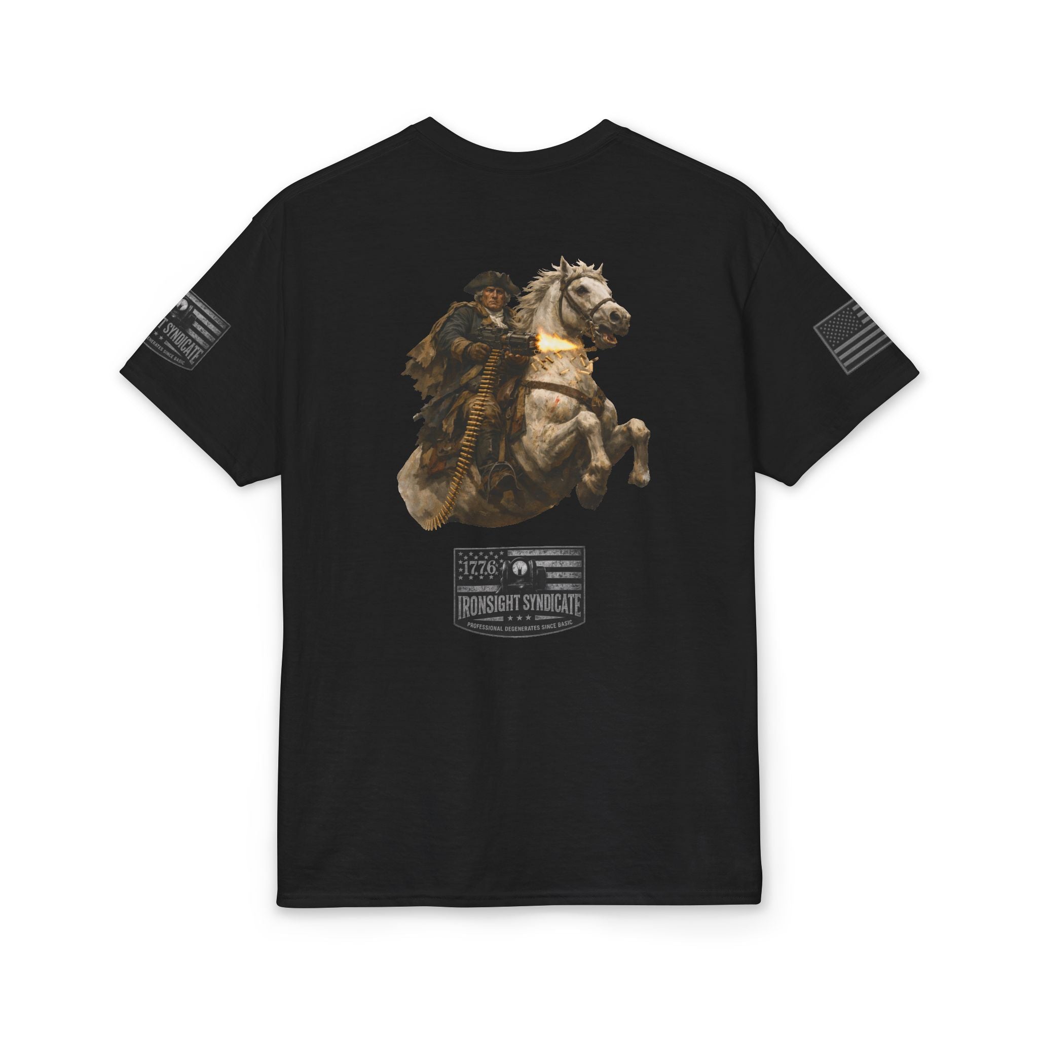 Machine gun George Washington  T-Shirt | Patriotic Military Graphic Tee for Veterans & Patriots, Adult (13 and up), unisex