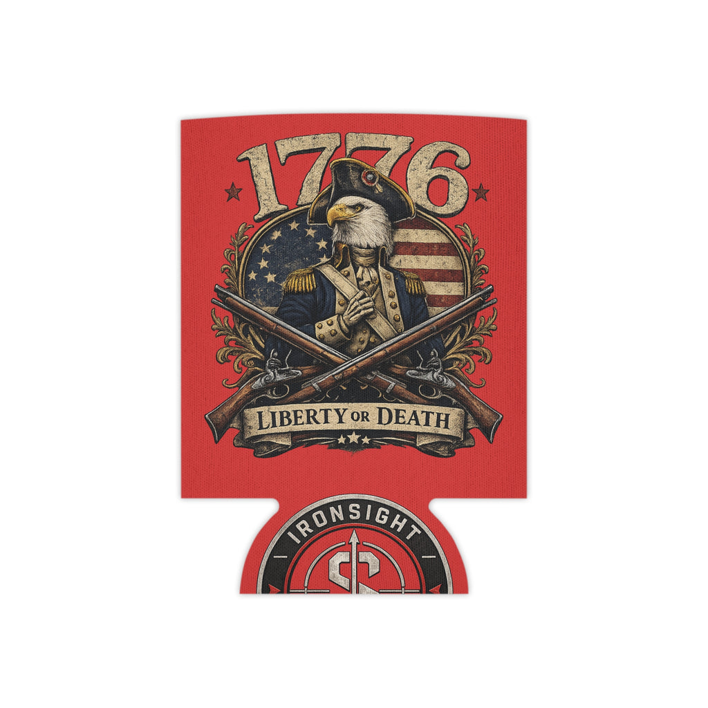 1776 Liberty or Death Patriotic Can Cooler | American Flag Skeleton Beer Koozie for Veterans & Patriots