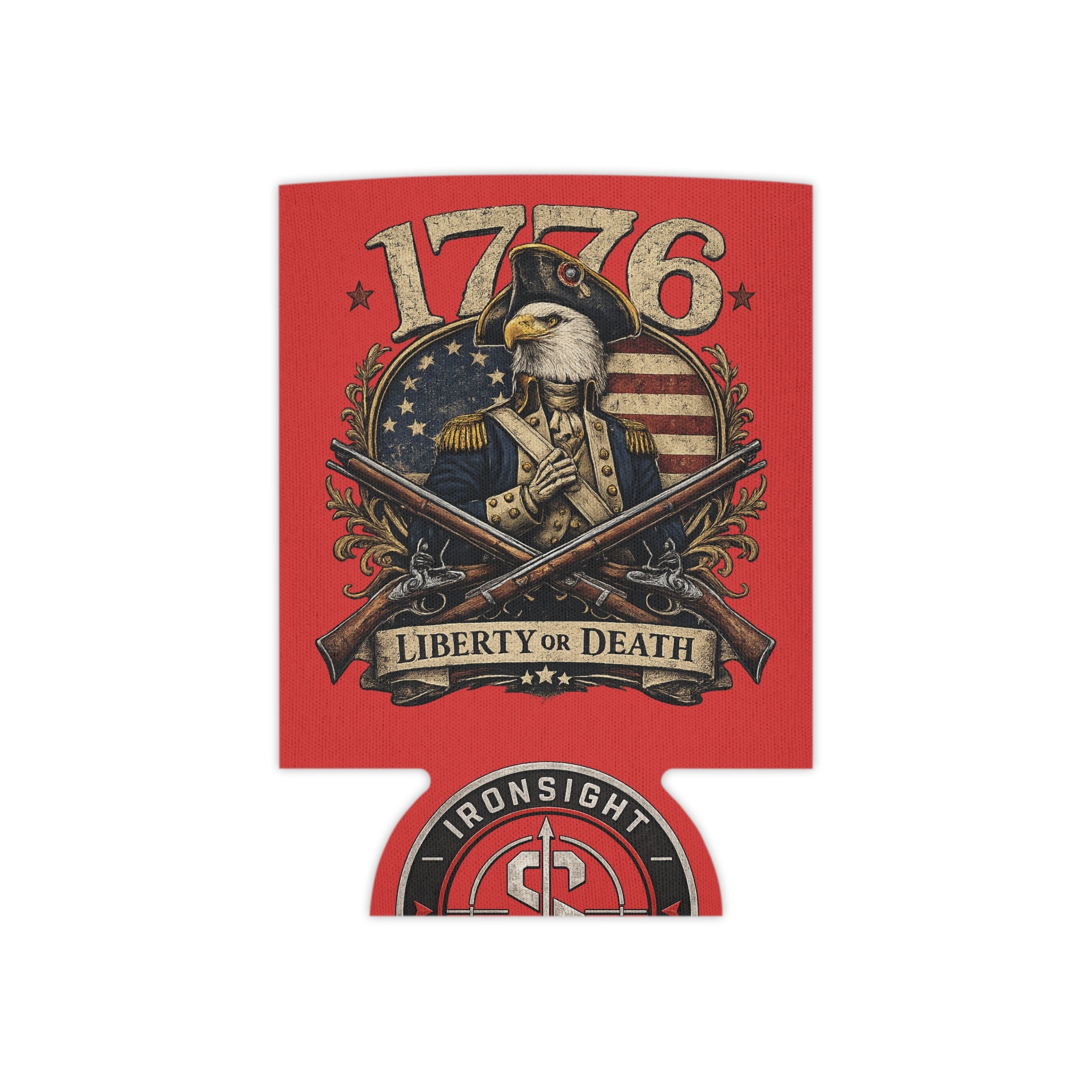 1776 Liberty or Death Patriotic Can Cooler | American Flag Skeleton Beer Koozie for Veterans & Patriots