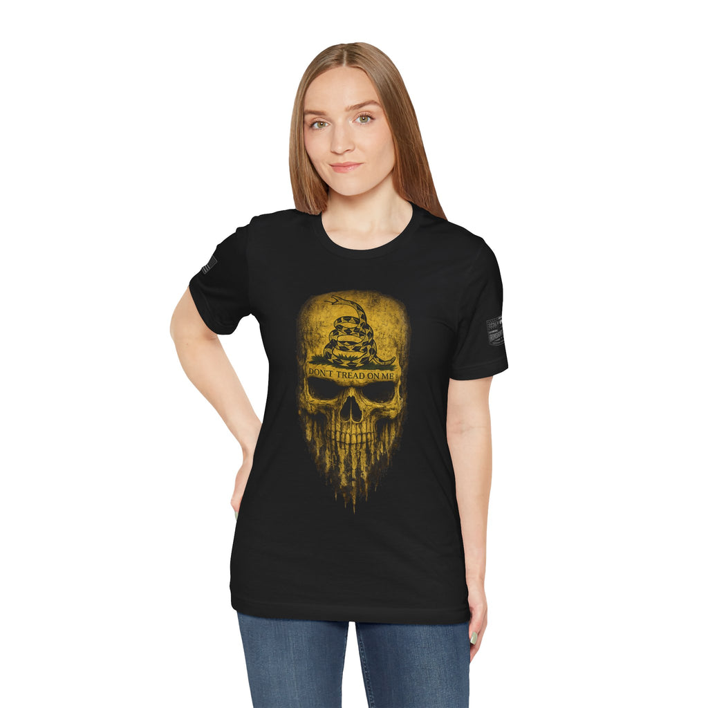 Don't Tread On Me Skull T-Shirt | Gadsden Flag Patriotic Military Tee for Veterans & Patriots Adult (13 and up), unisex