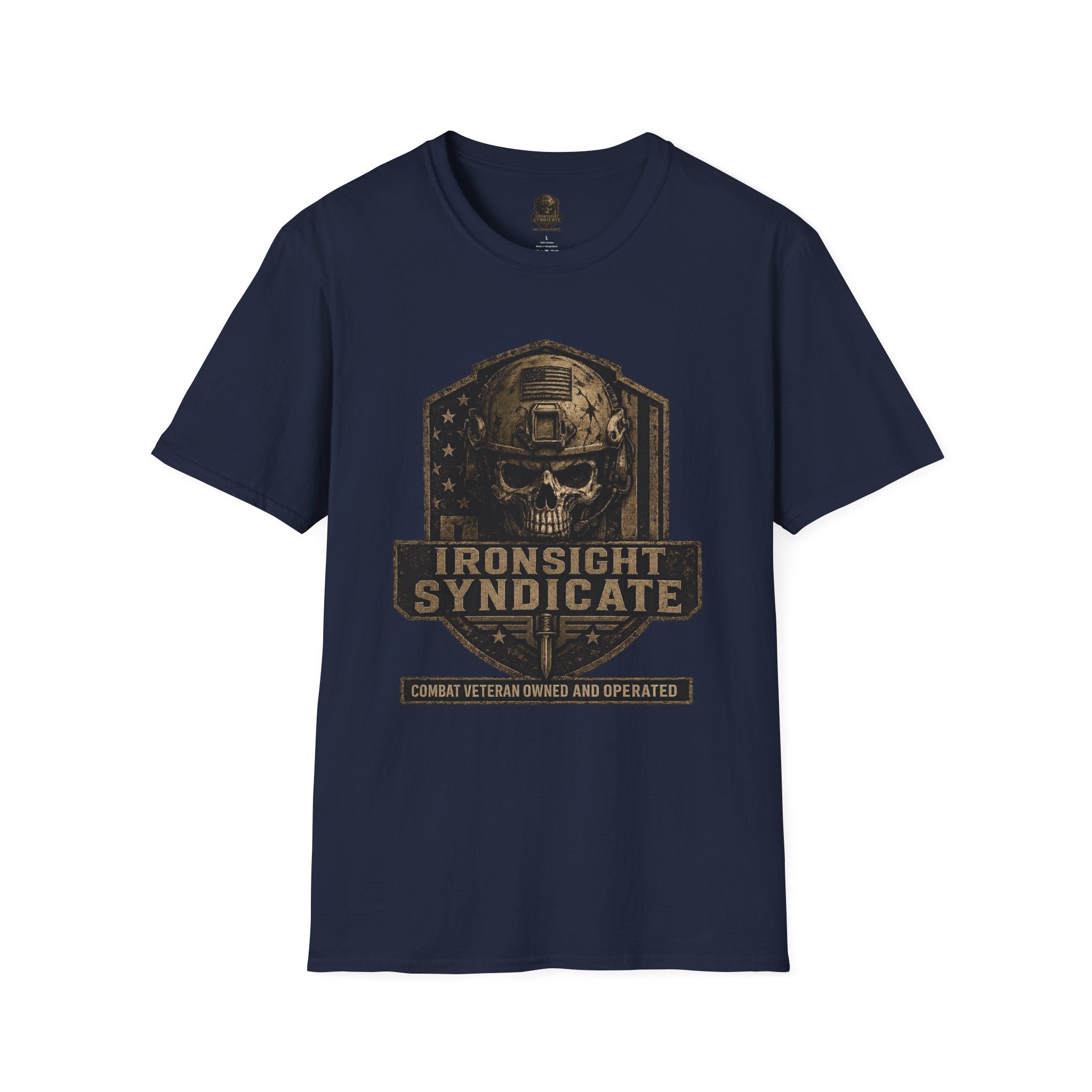 Ironsight Syndicate Tactical Skull T-Shirt | Patriotic Military Graphic Tee for Veterans & Patriots, Adult (13 and up), unisex