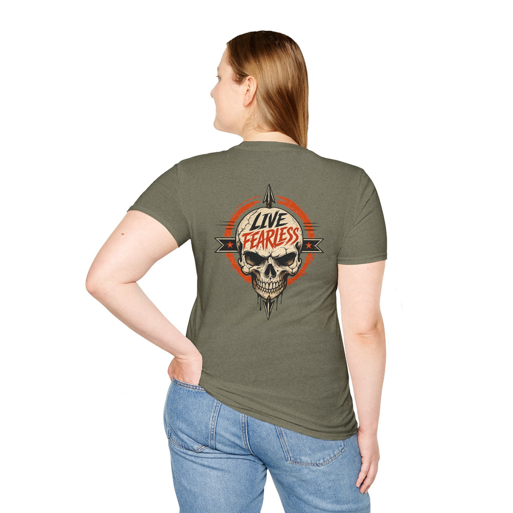 Live Fearless Skull Military T-Shirt (Front and Back) | Ironsight Syndicate