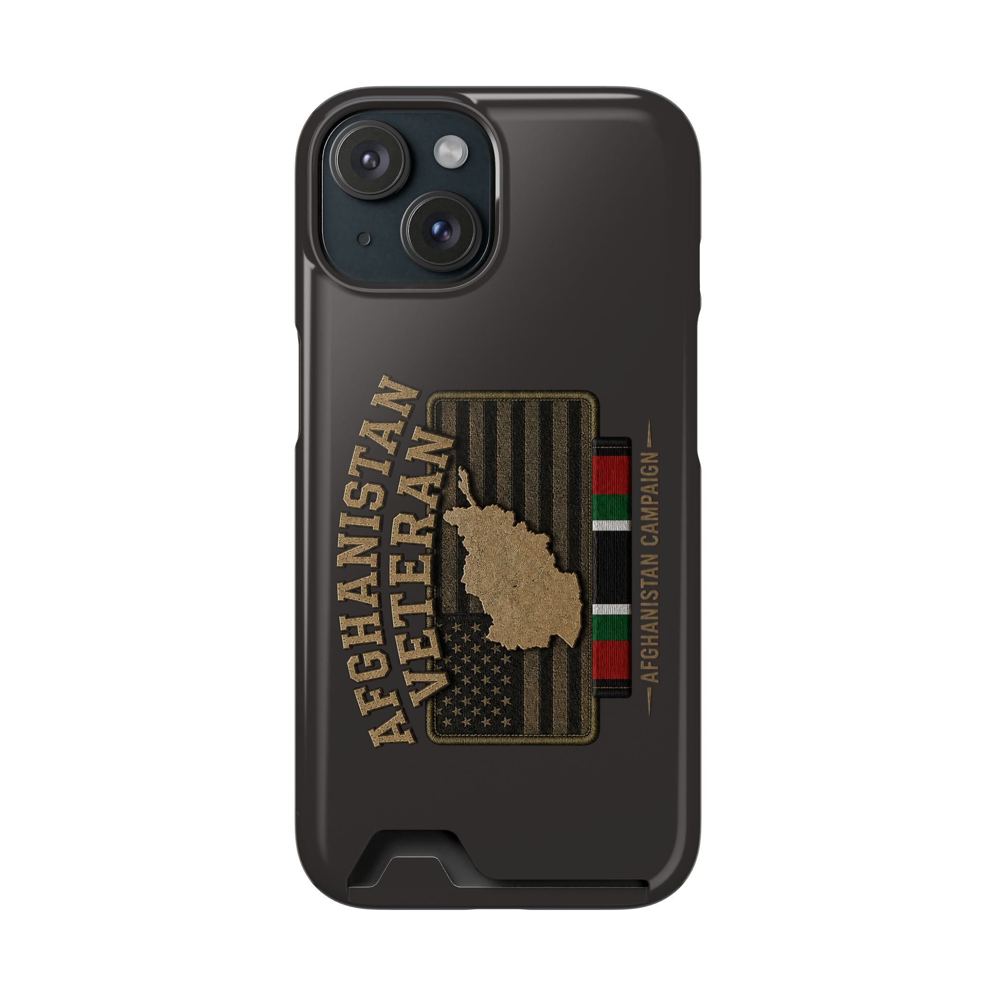 Afghanistan Veteran Phone Case with Card Holder — Military Tribute Wallet Case - iPhone 15 (Glossy) | Ironsight Syndicate