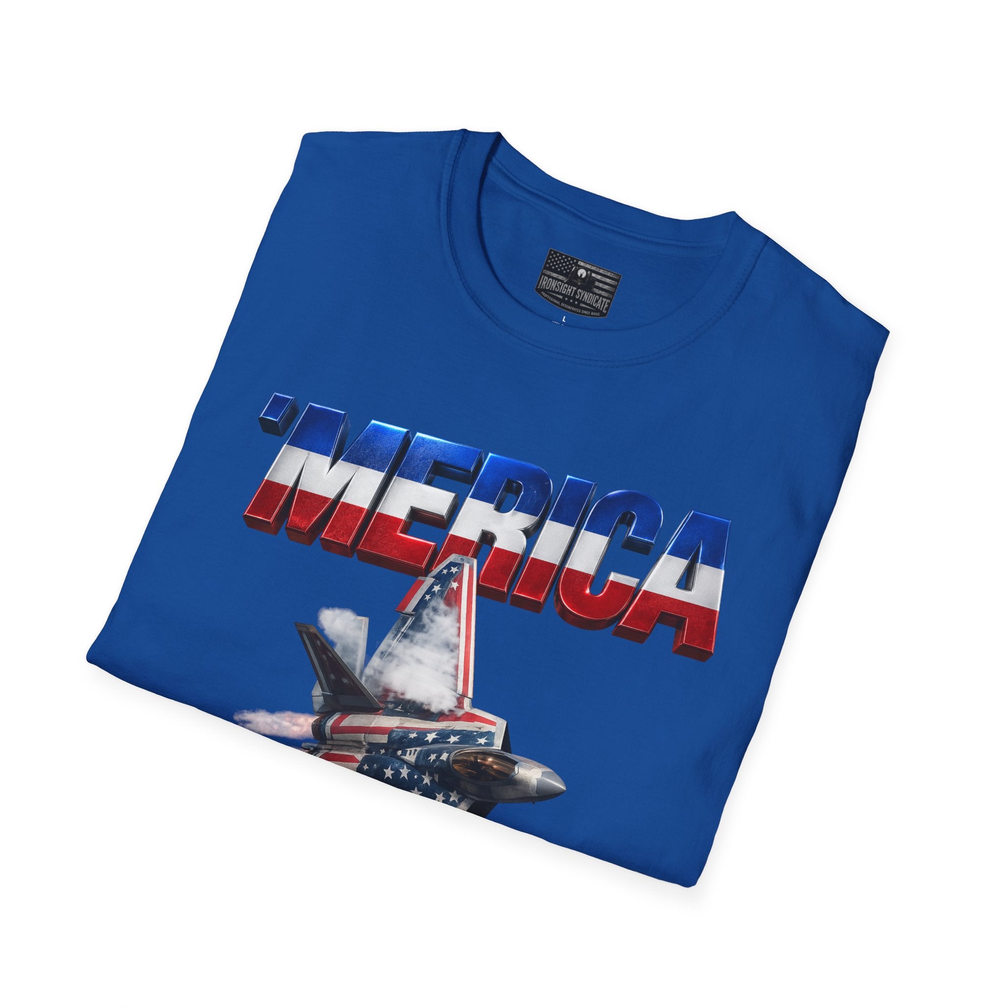 F22 Merica! Patriotic Ironsight Syndicate T-Shirt | Patriotic Military Graphic Tee for Veterans & Patriots, Adult (13 and up), unisex