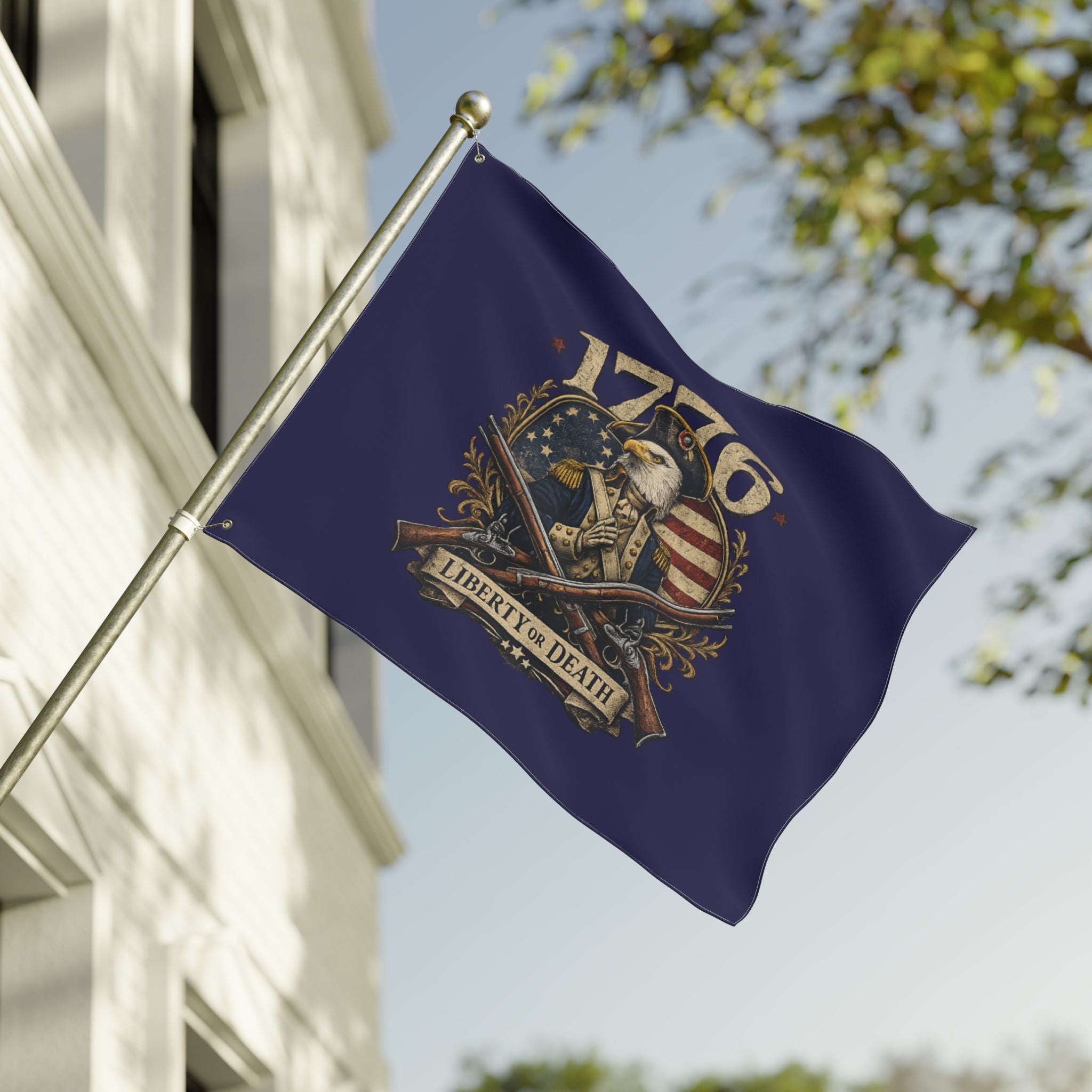 1776 Liberty or Death Bald Eagle American Flag | Patriotic Revolutionary War Banner for Veterans & Patriots