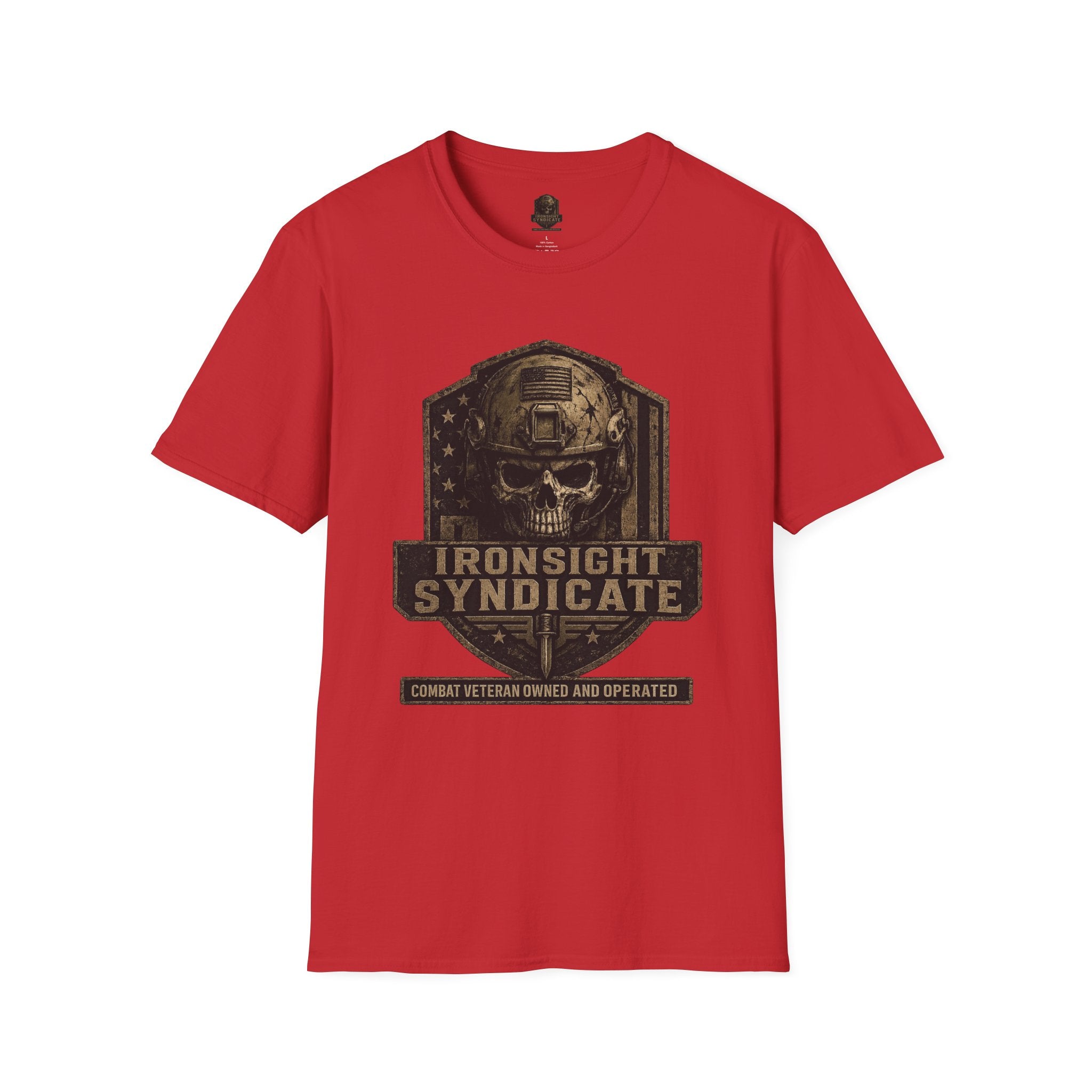 Ironsight Syndicate Tactical Skull T-Shirt | Patriotic Military Graphic Tee for Veterans & Patriots, Adult (13 and up), unisex