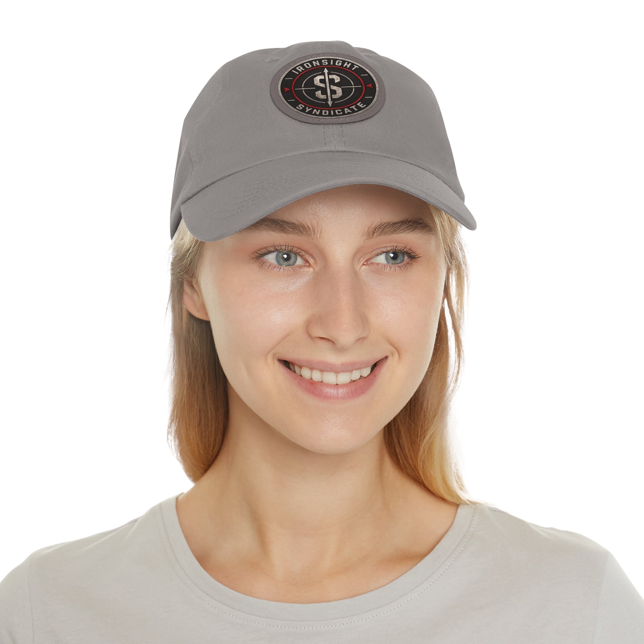 Embroidered Round Leather Patch Dad Hat – Ironsight Syndicate Logo